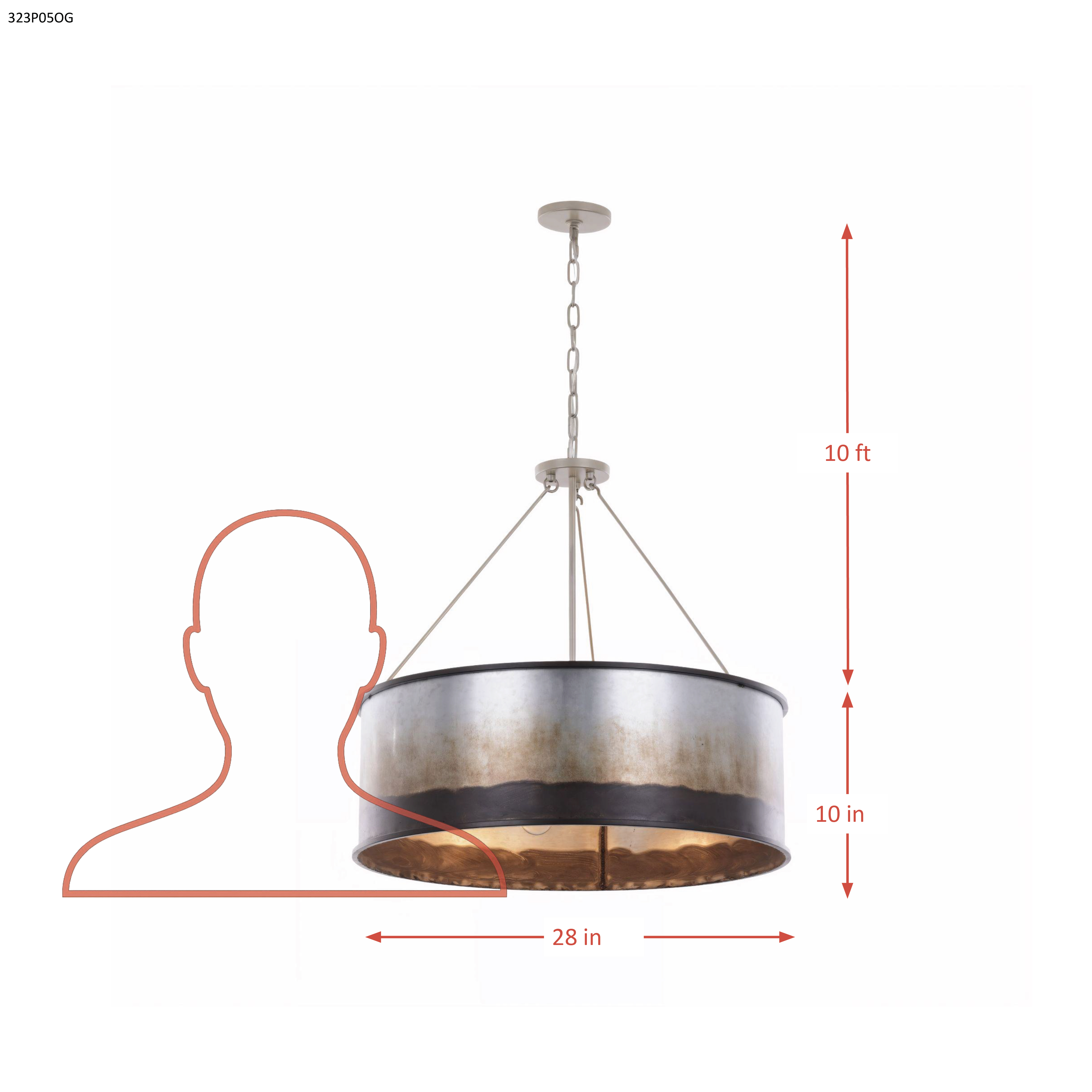 Cannery 5 Light Pendant - Ombre Galvanized dimensions