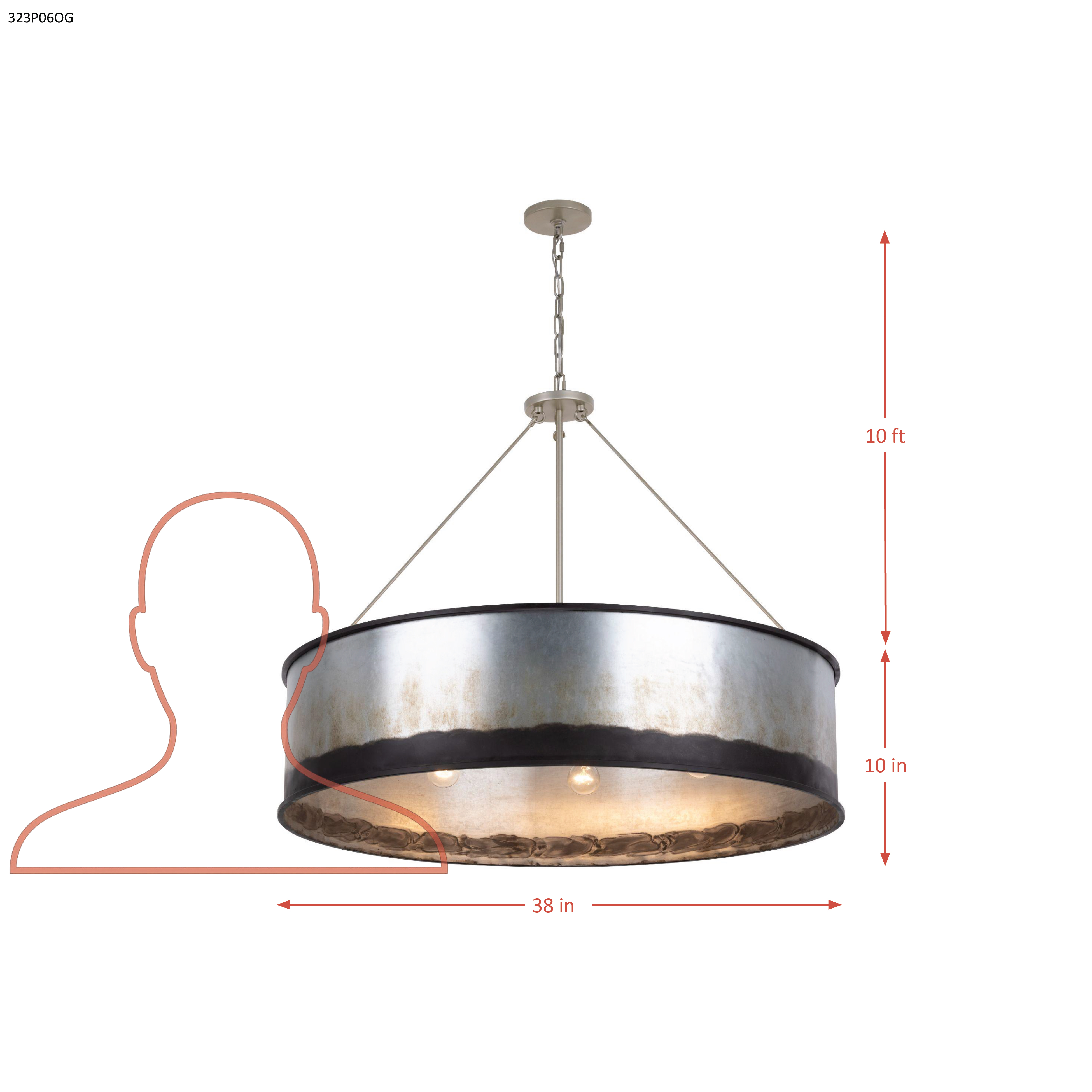 Cannery 6 Light Pendant - Ombre Galvanized dimensions