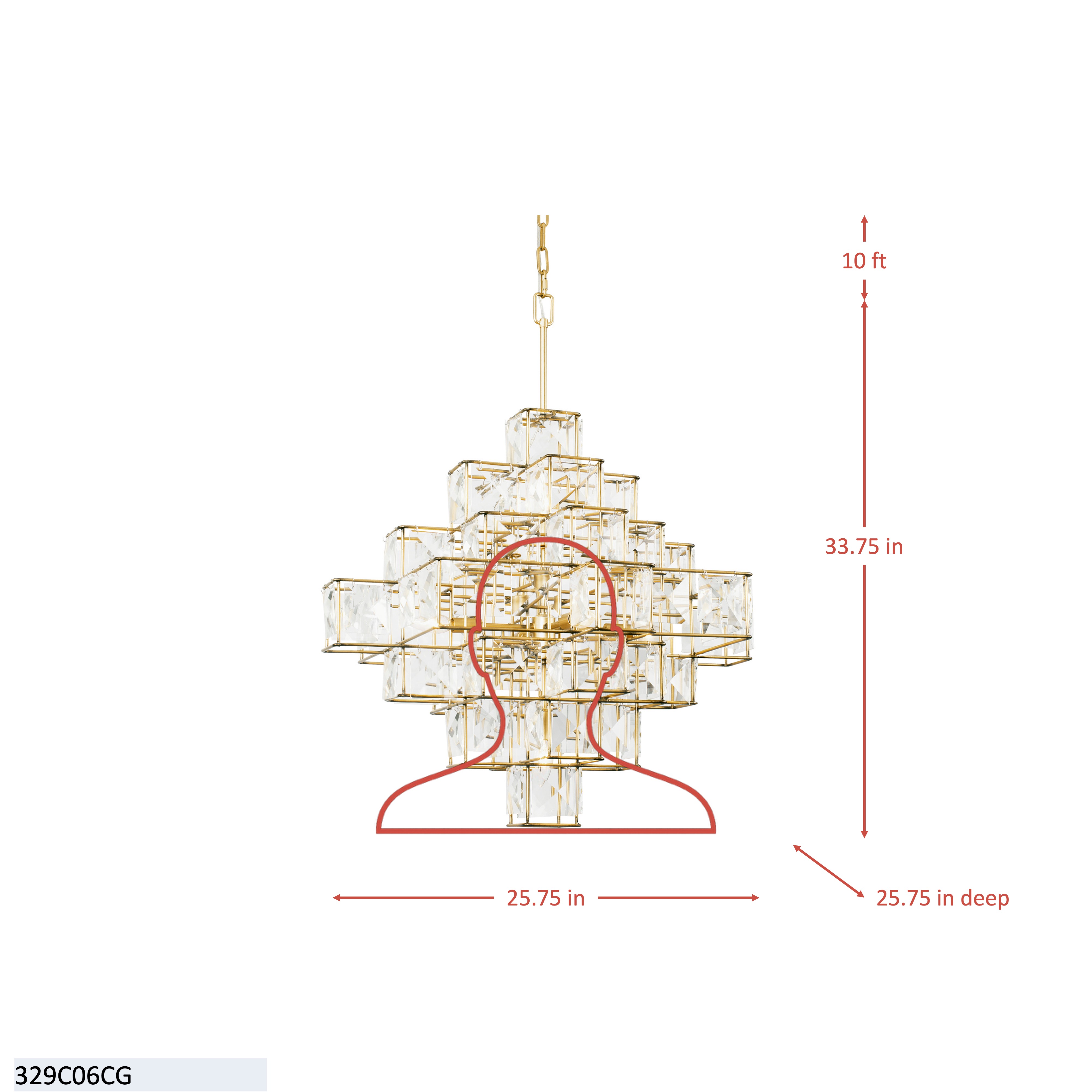 Cubic 6 Light Chandelier - Calypso Gold dimensions
