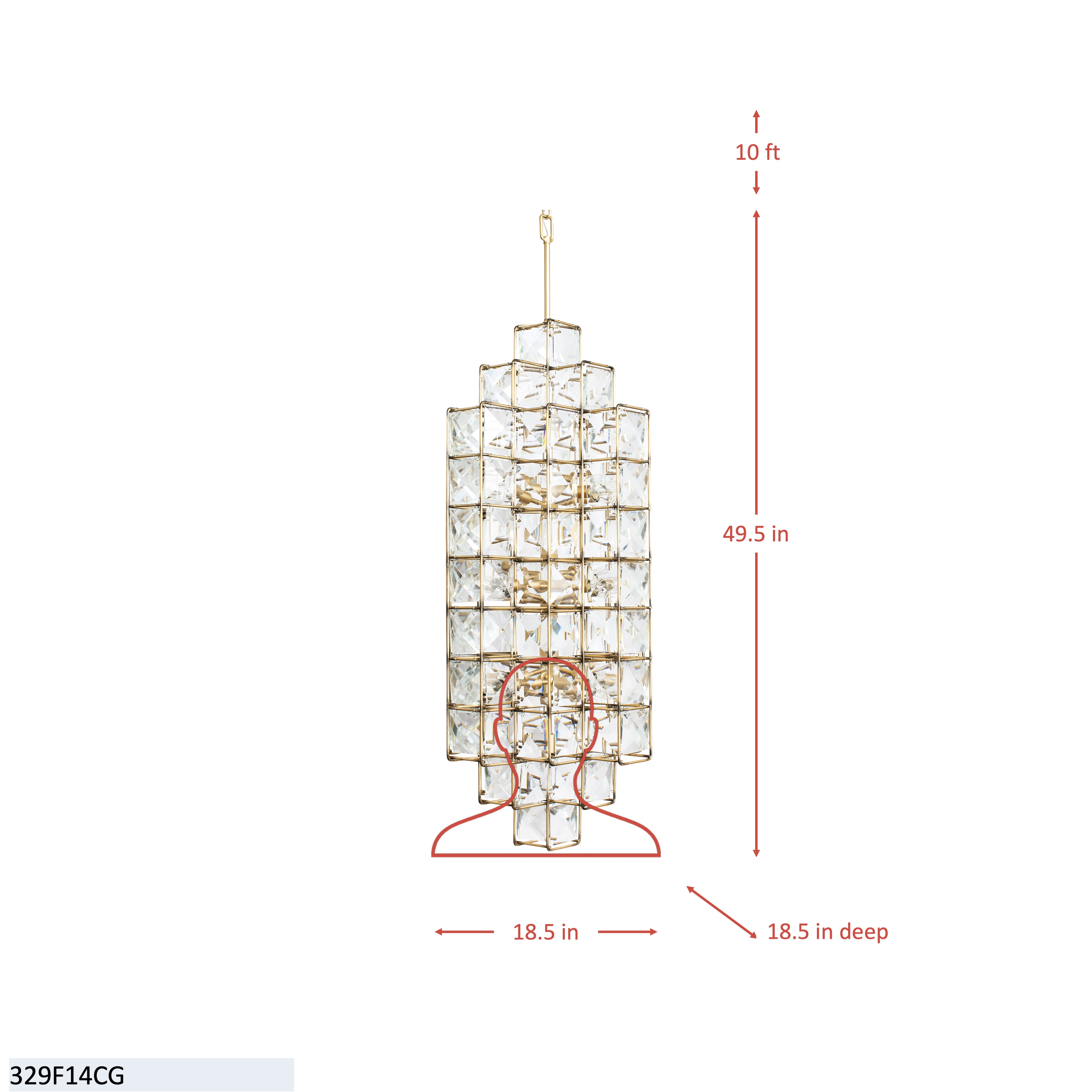 Cubic 14 Light Foyer - Calypso Gold dimensions