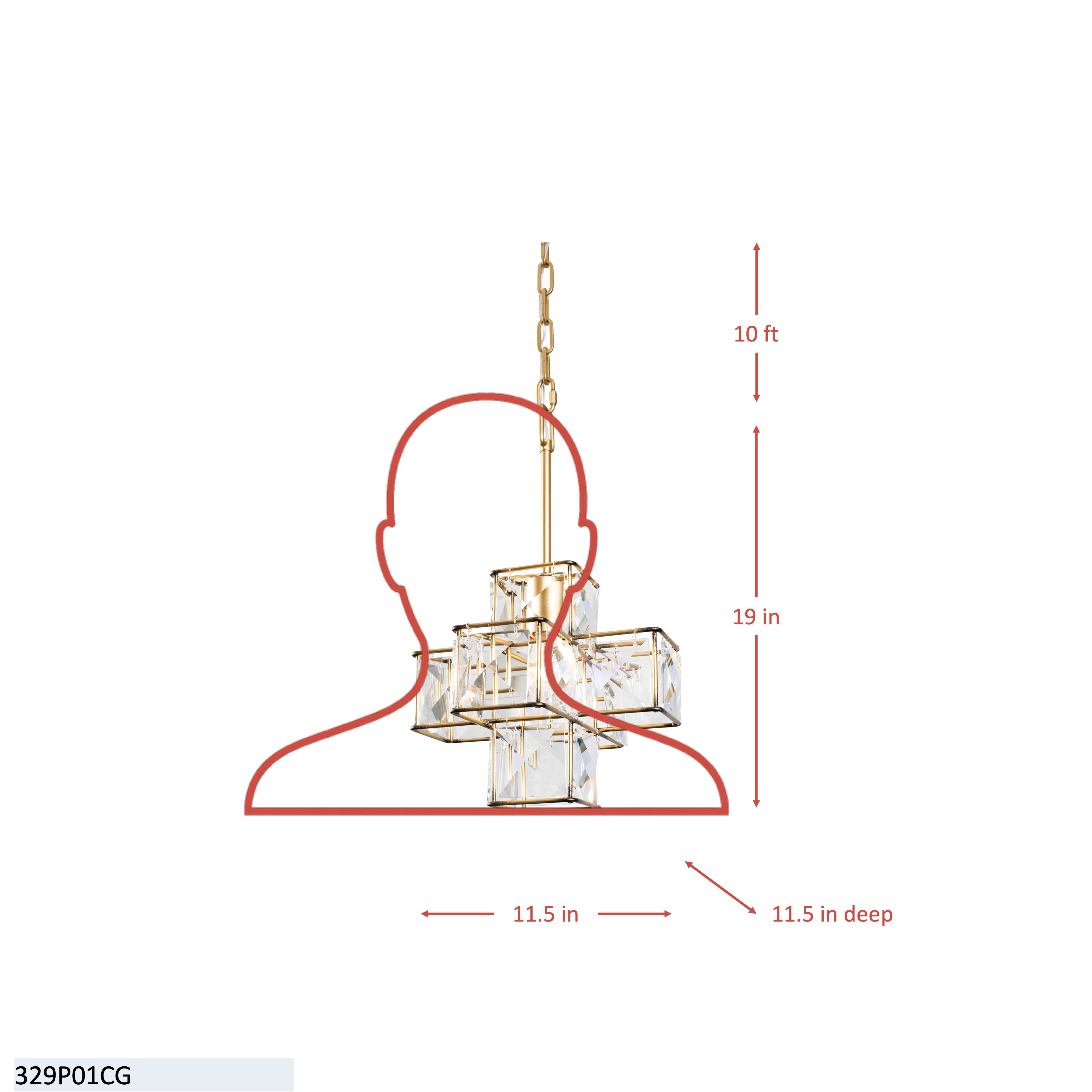 Cubic 1 Light Pendant - Calypso Gold dimensions