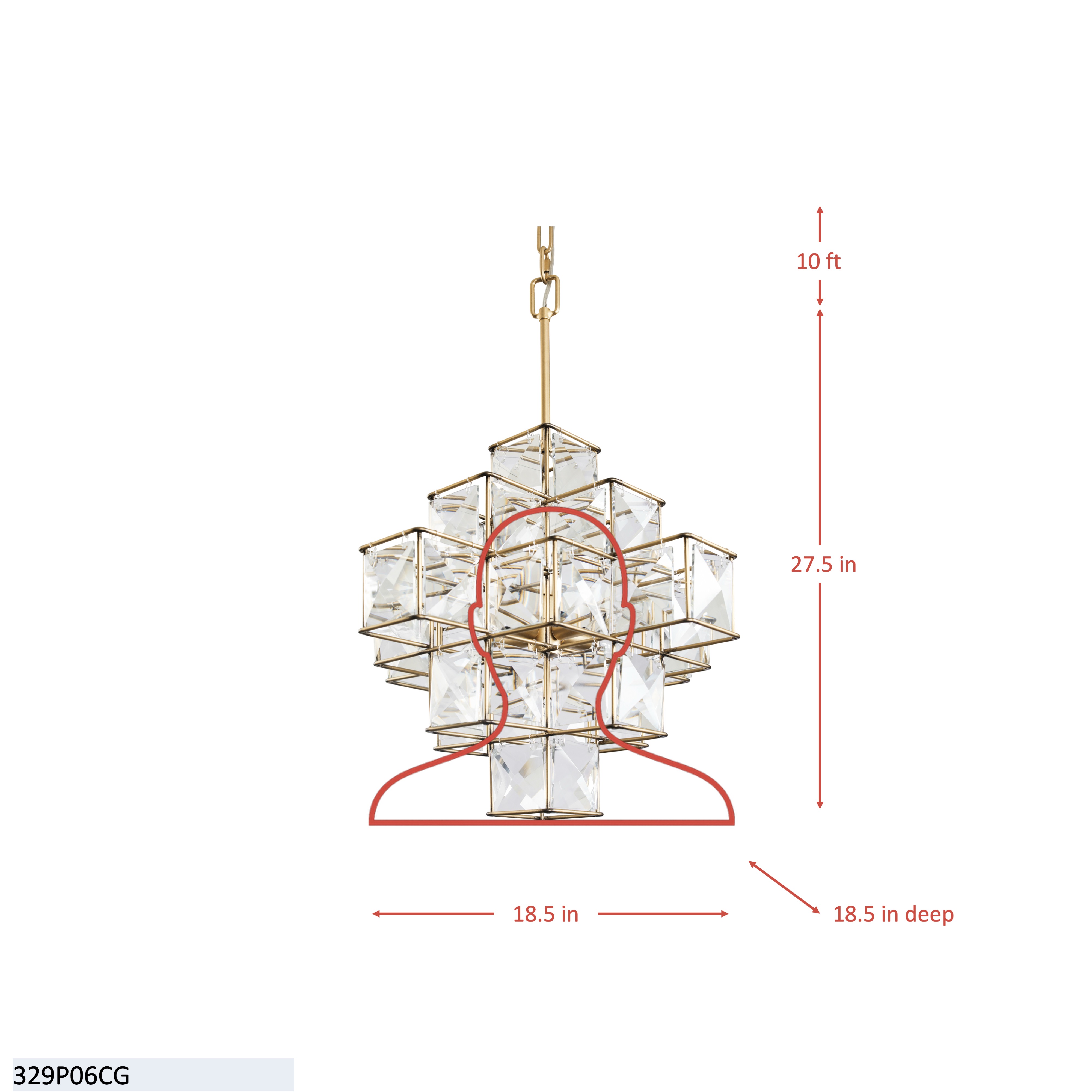 Cubic 6 Light Pendant - Calypso Gold dimensions