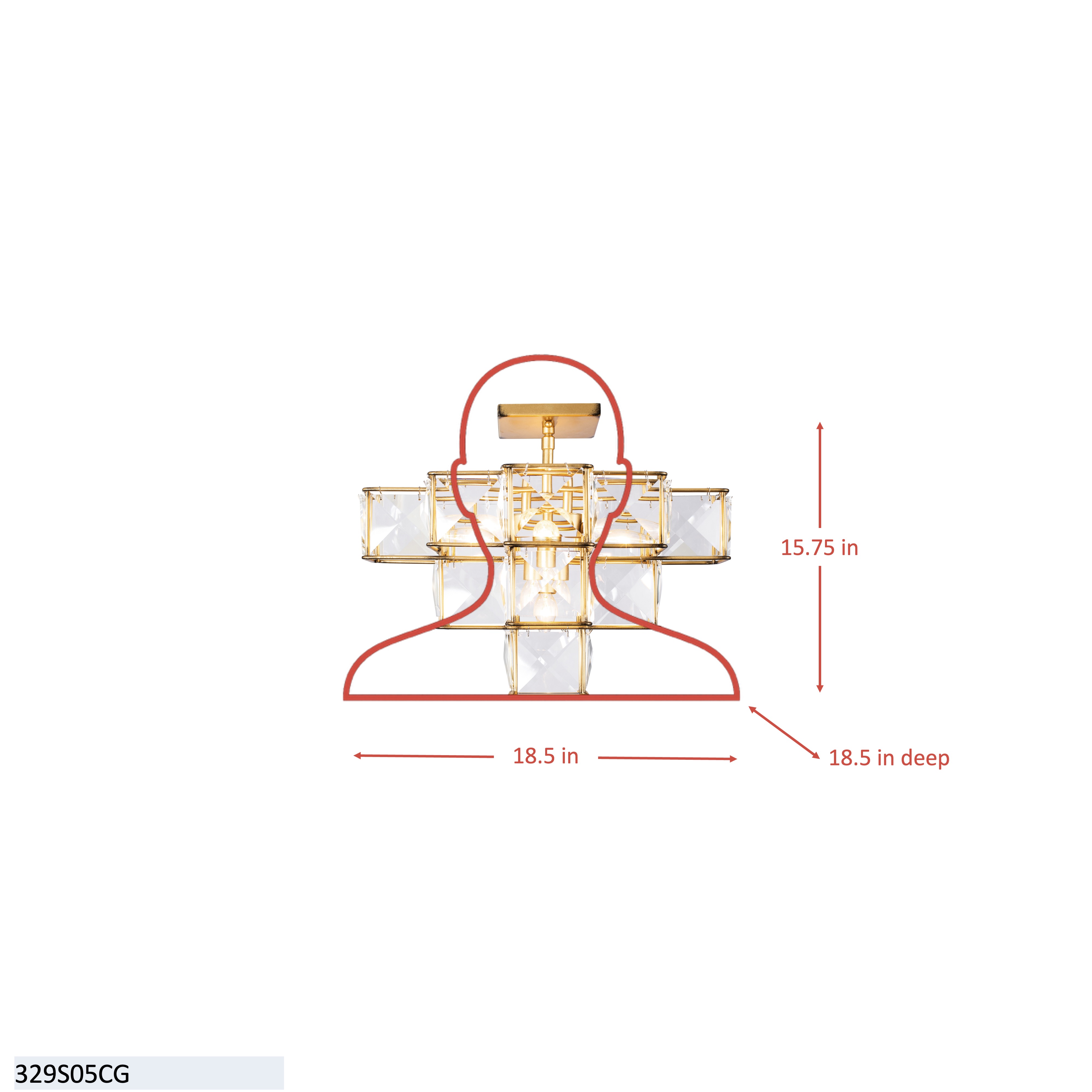 Cubic 5 Light Ceiling Fixture - Calypso Gold dimensions