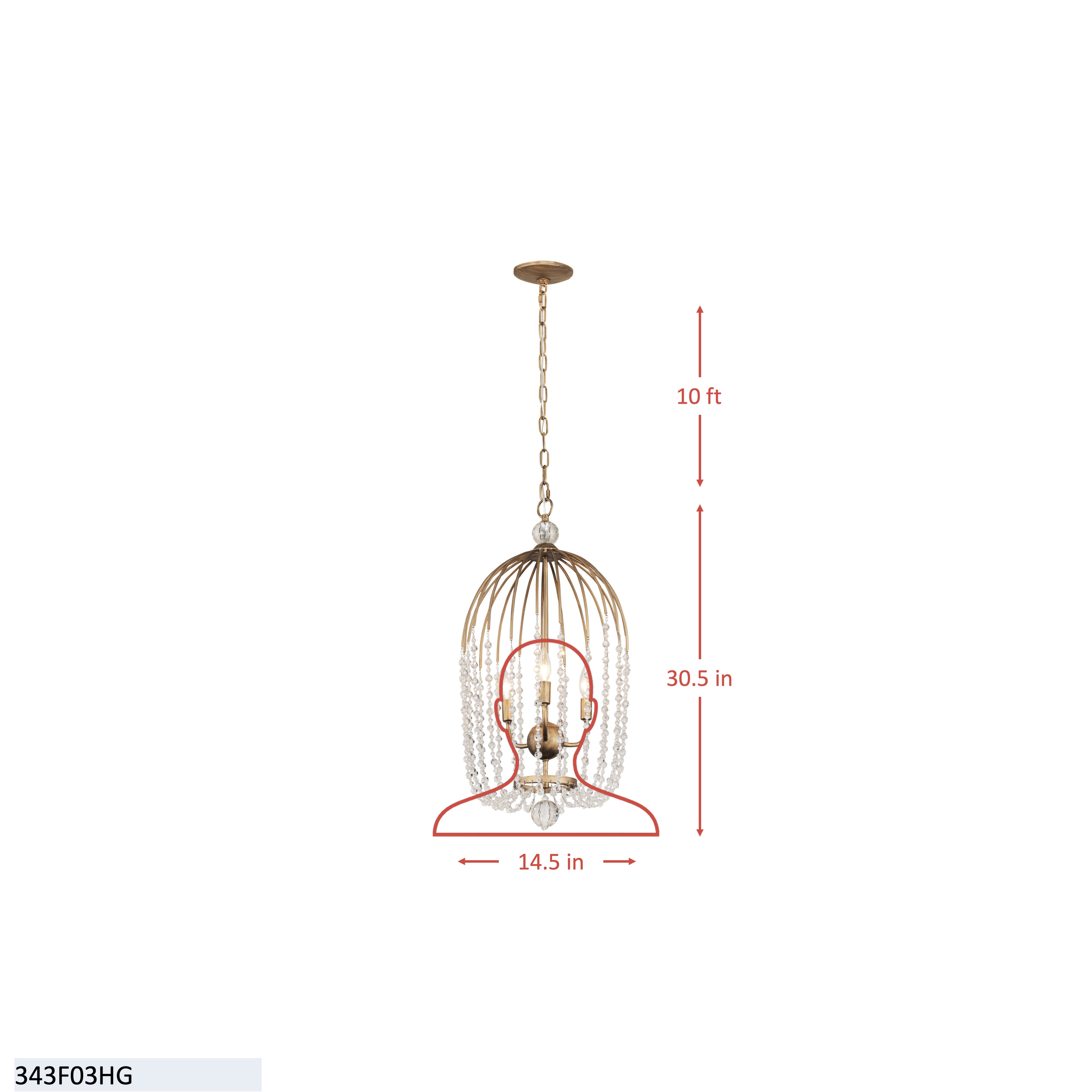 Voliere 3 Light Crystal Tall Pendant - Matte Black dimensions