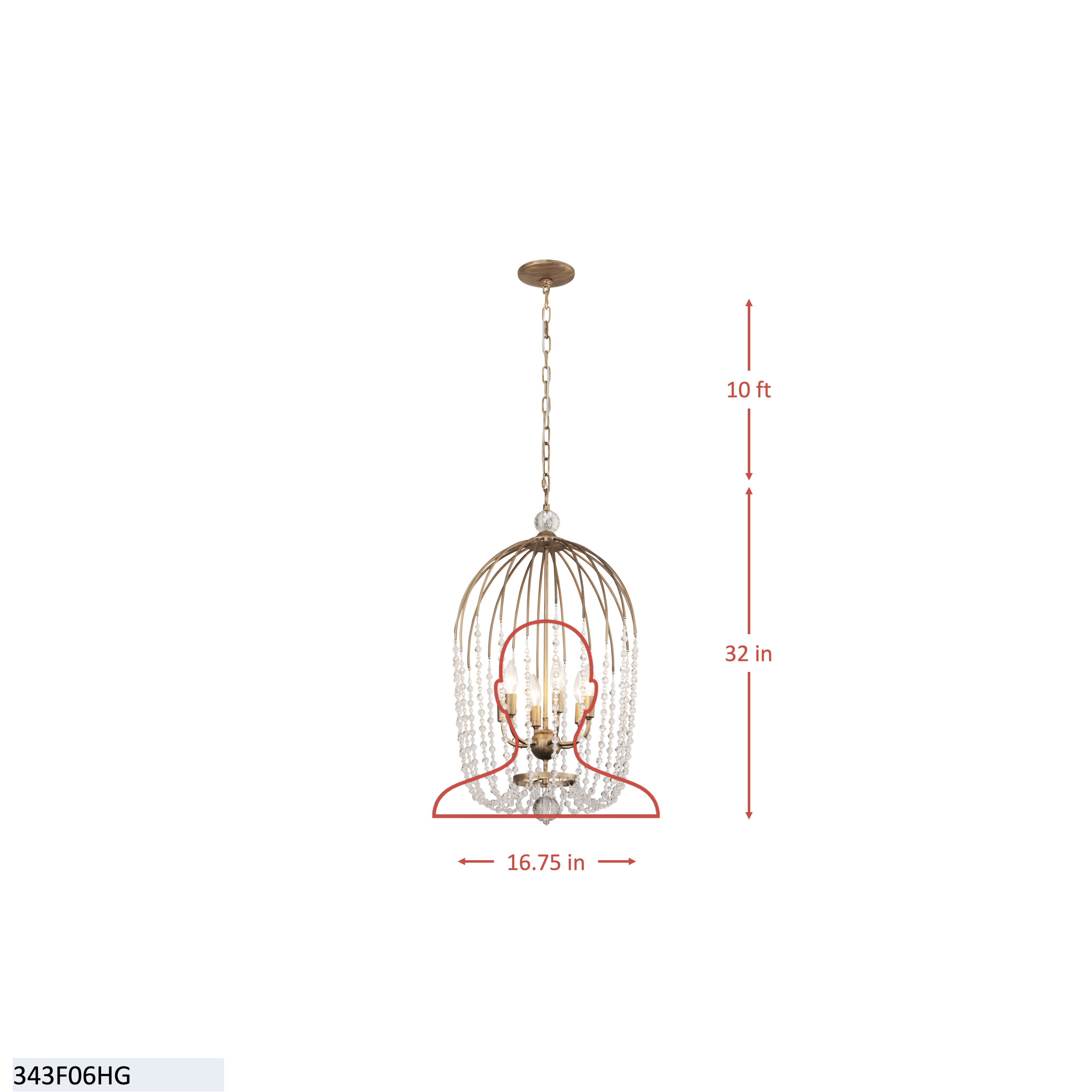 Voliere 6 Light Crystal Pendant - Matte Black dimensions