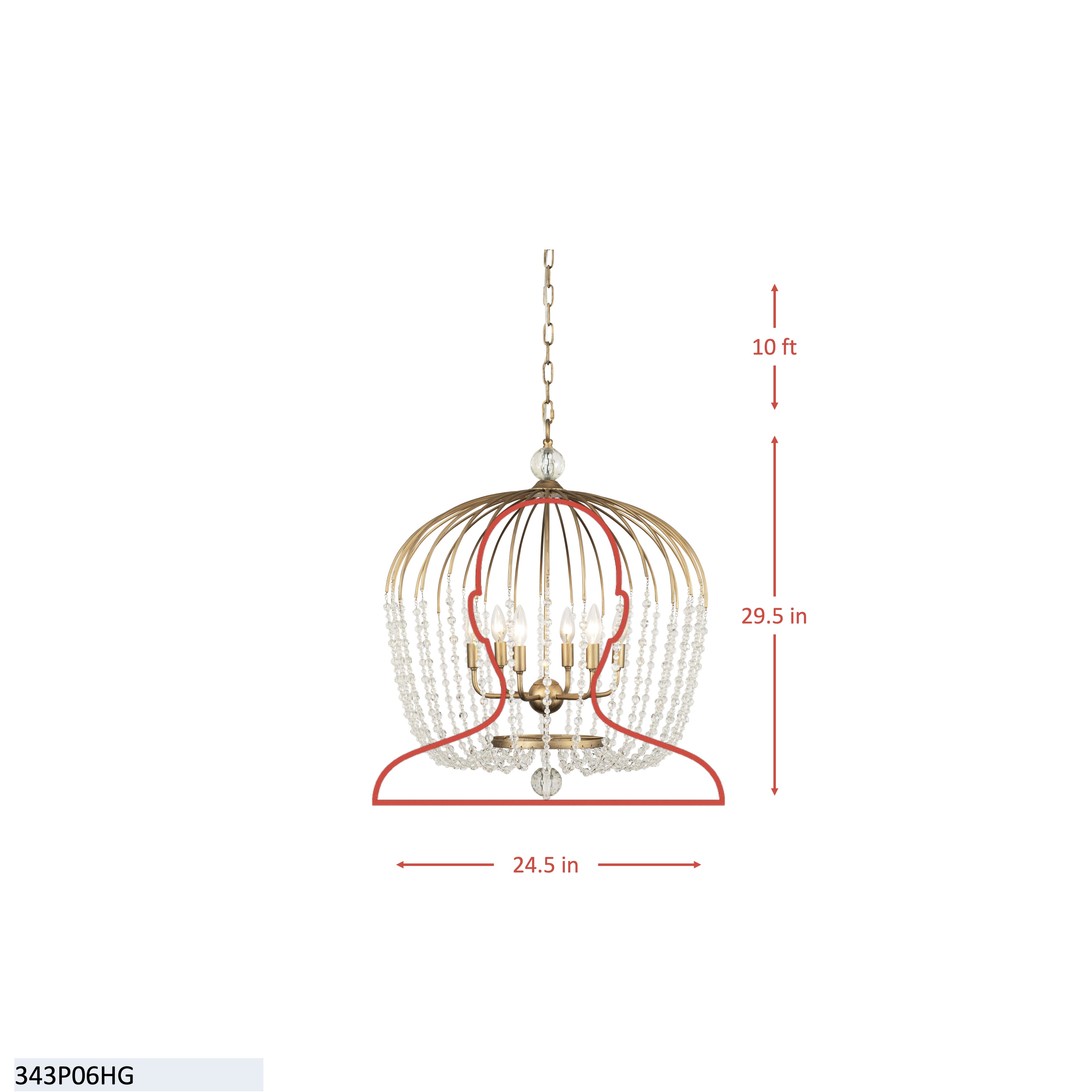 Voliere 6 Light Crystal Tall Pendant - Havana Gold dimensions