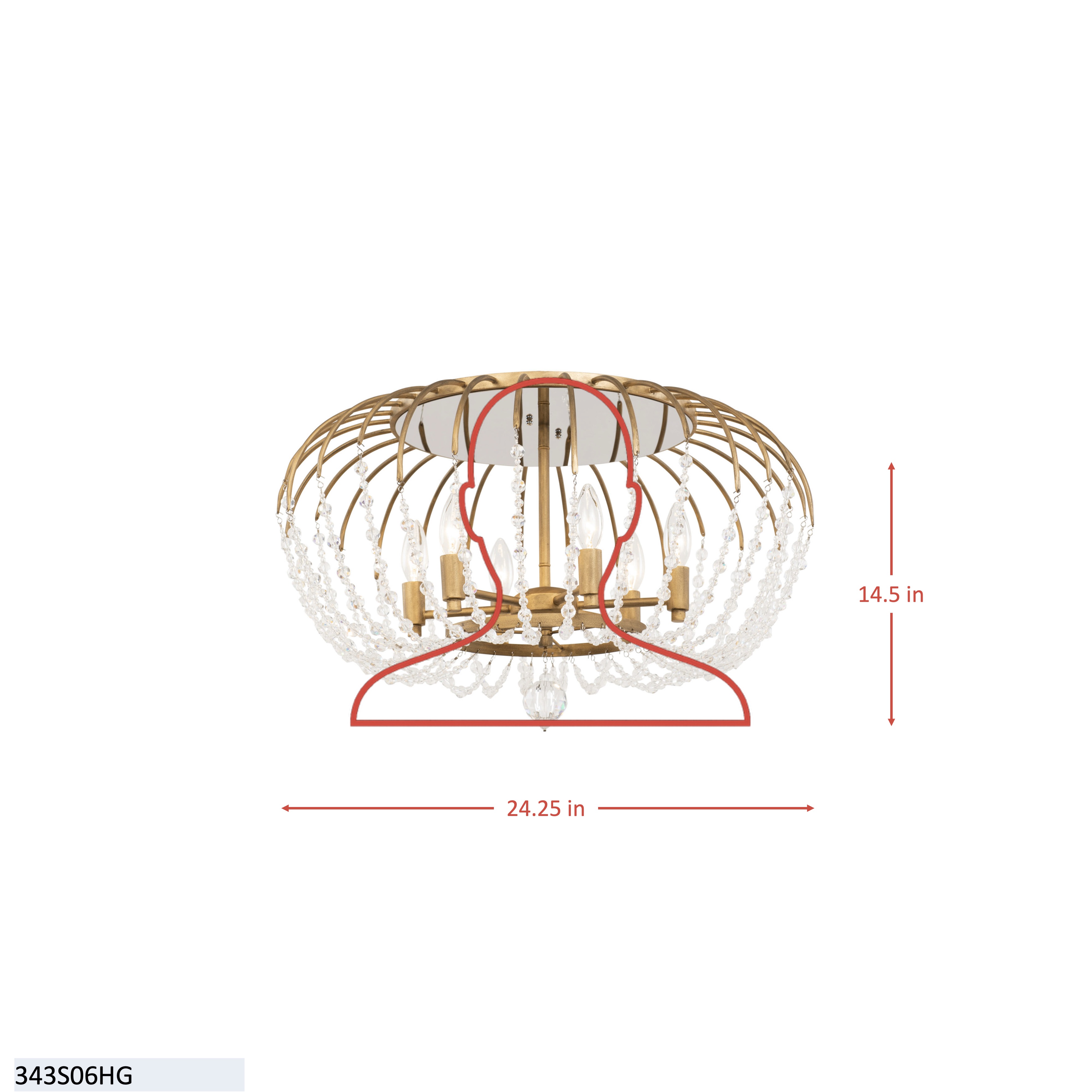 Voliere 6 Light Semi-Flush - Havana Gold dimensions