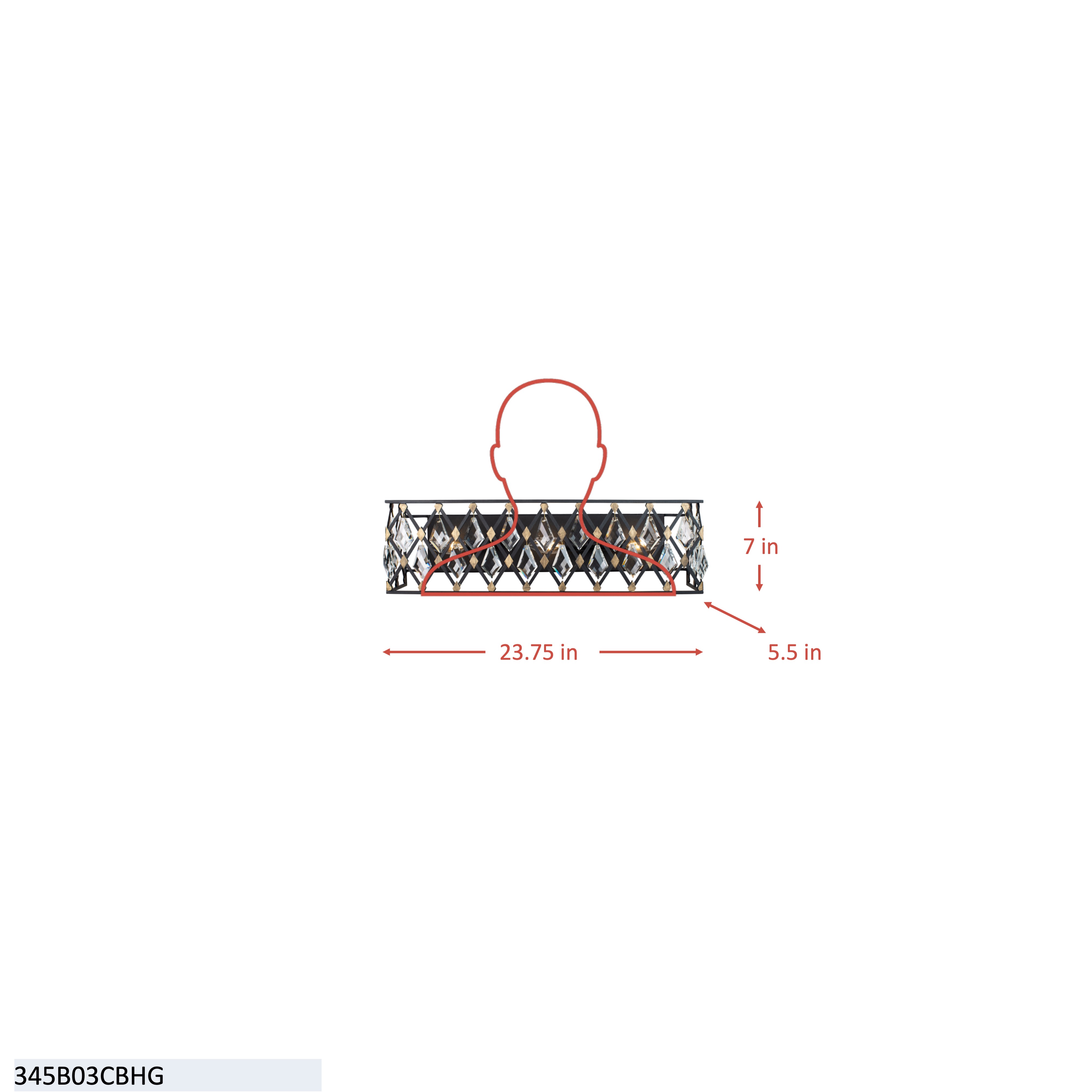 Windsor 3 Light Crystal Bath - Carbon/Havana Gold dimensions