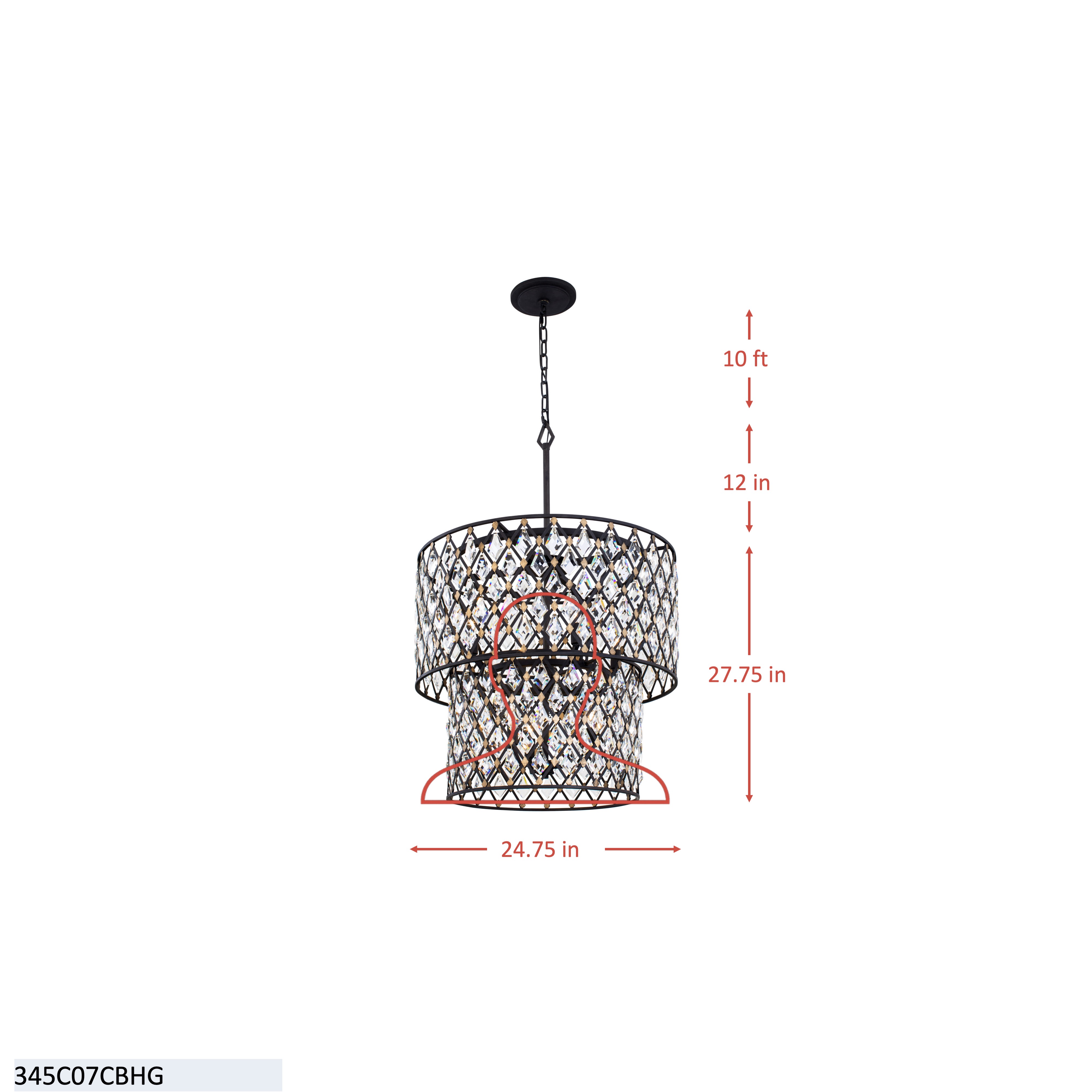 Windsor 7 Light 2-Tier Crystal Chandelier - Carbon/Havana Gold dimensions