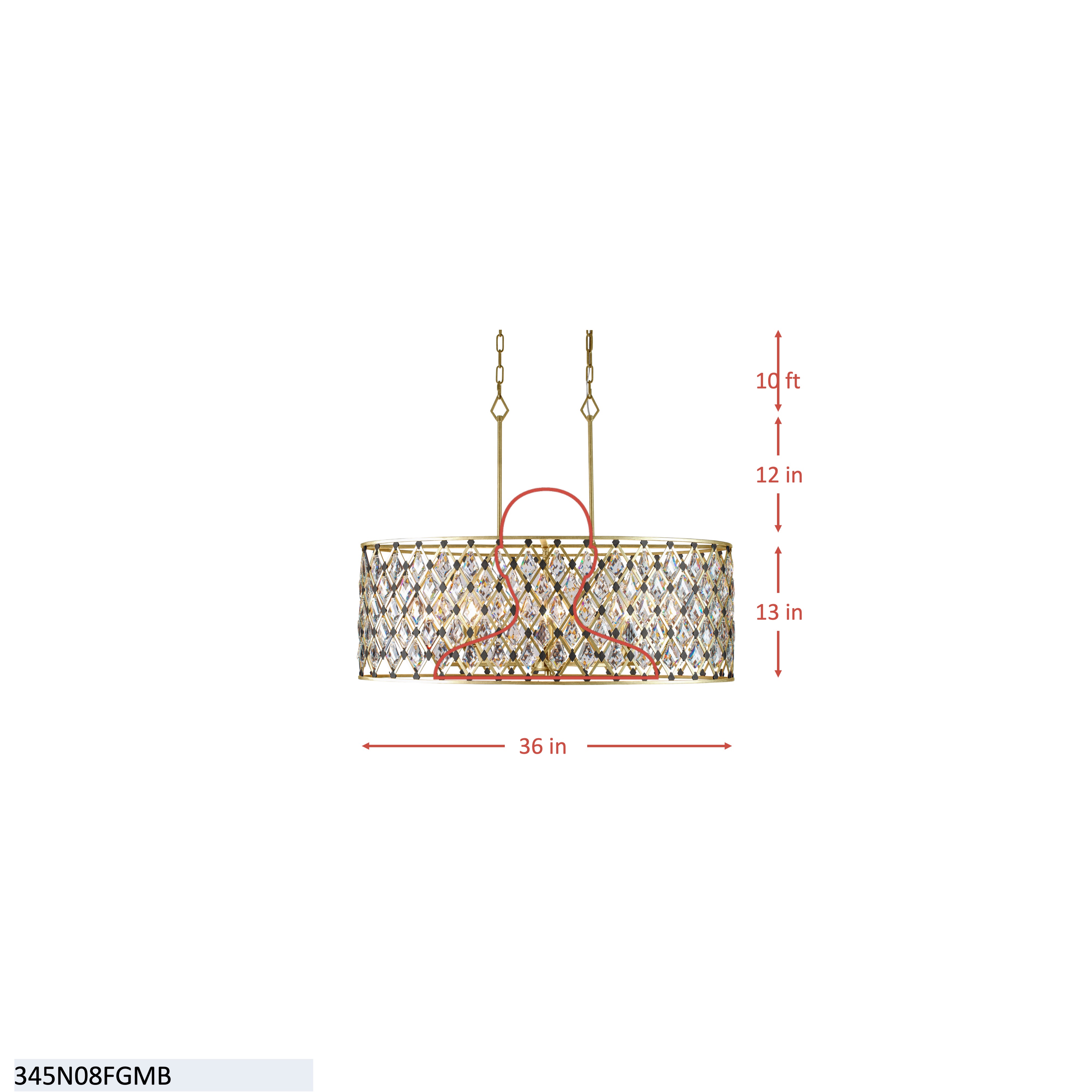 Windsor 8 Light Crystal Oval Linear Pendant - Carbon/Havana Gold dimensions
