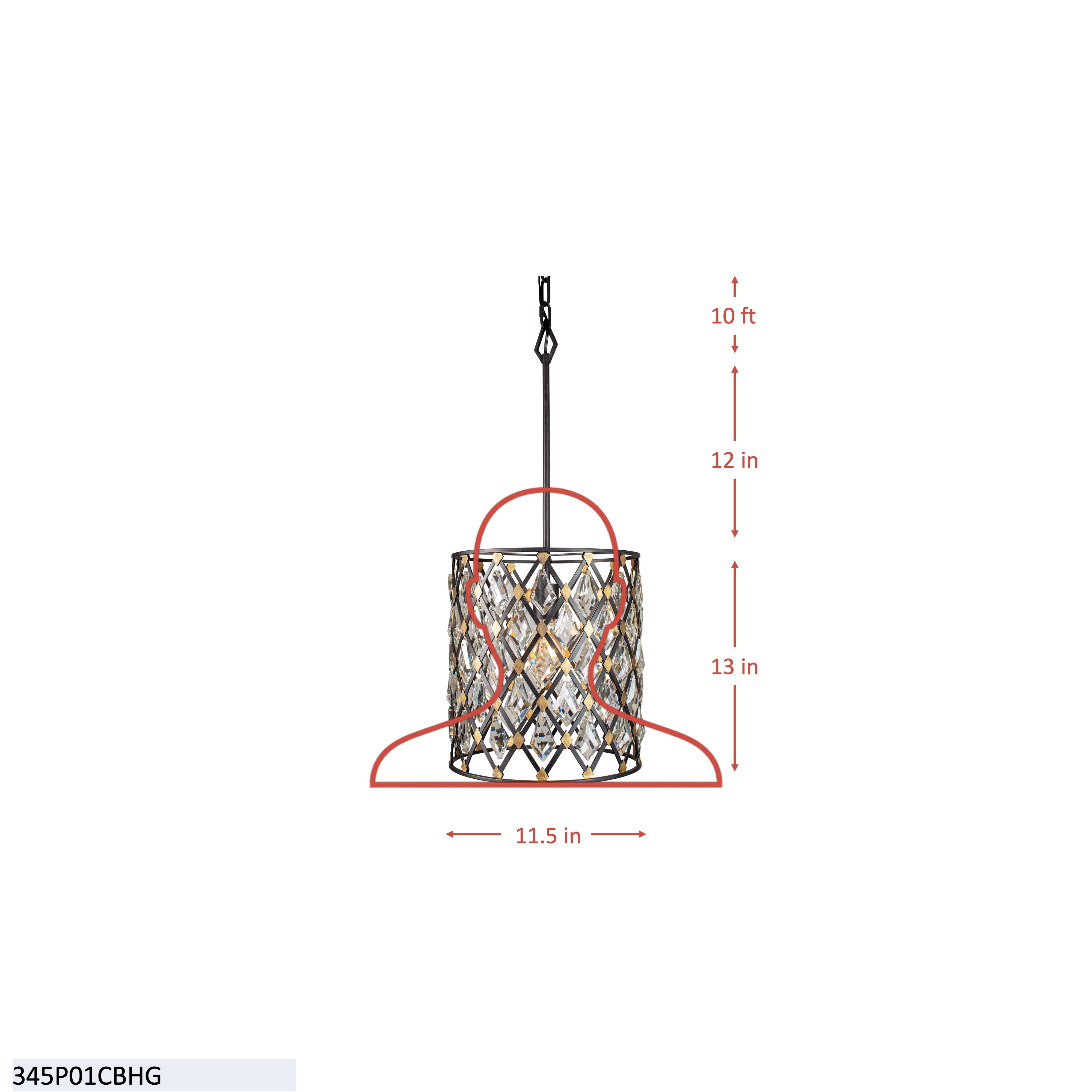 Windsor 1 Light Crystal Pendant - Carbon/Havana Gold dimensions