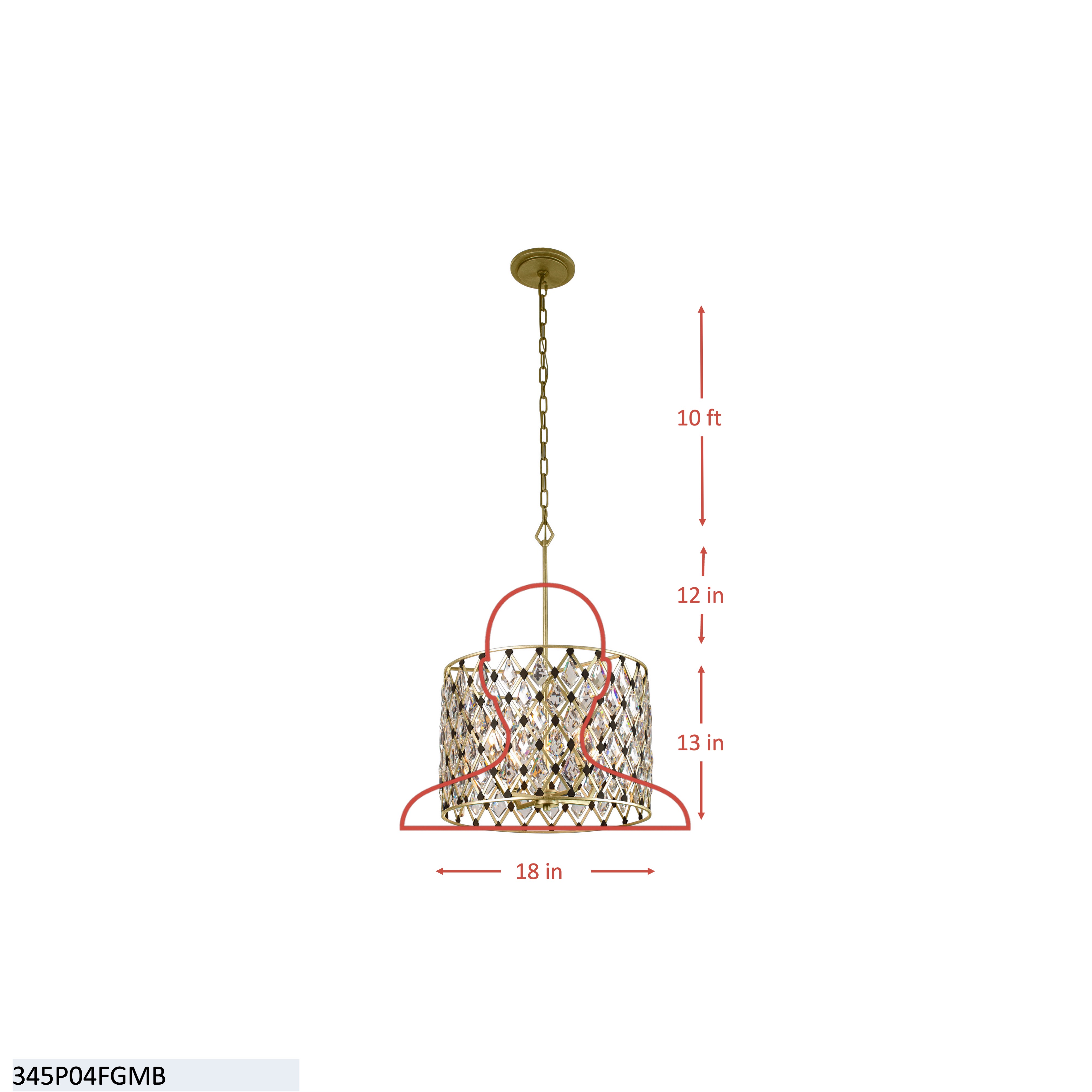 Windsor 4 Light Crystal Pendant - Carbon/Havana Gold dimensions