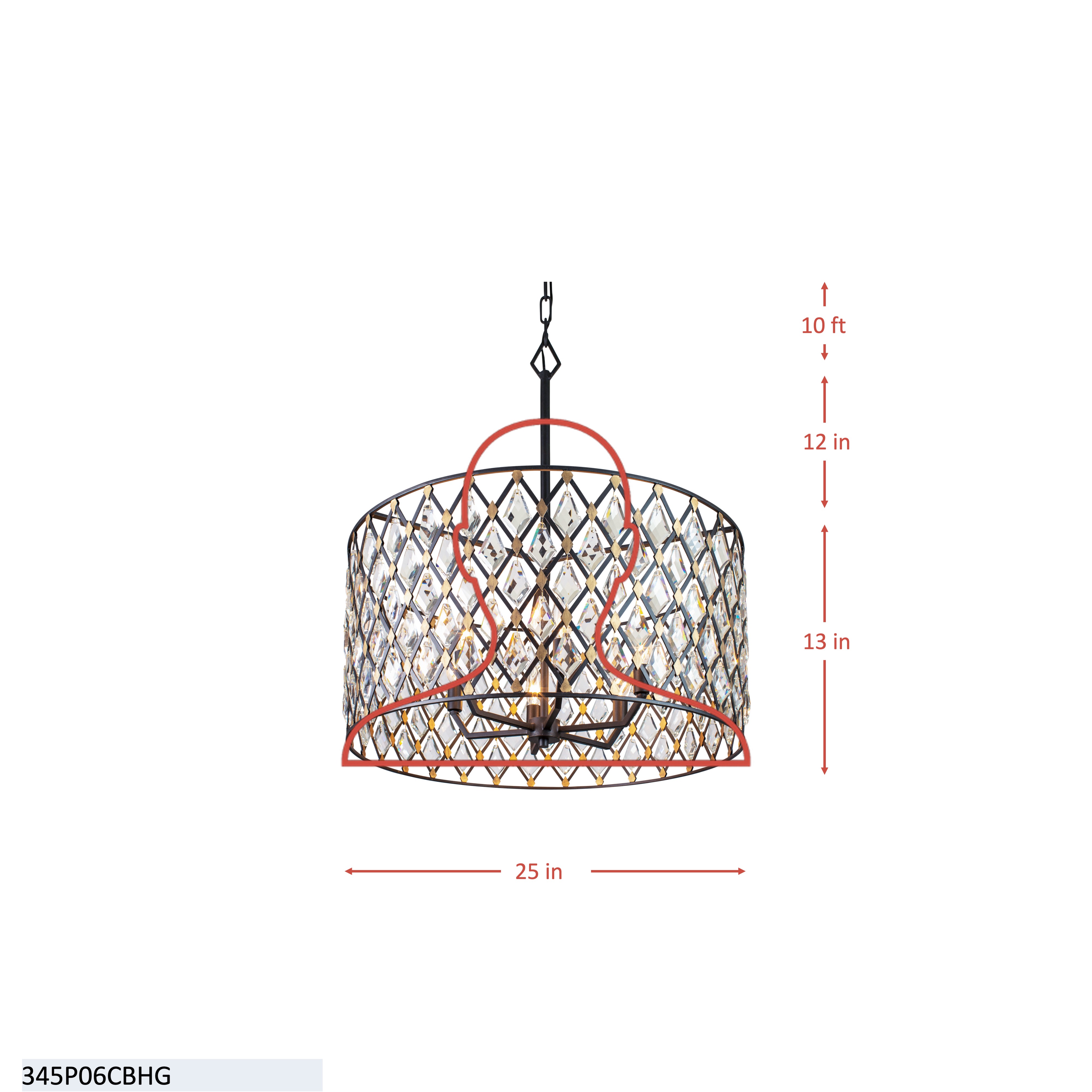 Windsor 6 Light Crystal Pendant - Carbon/Havana Gold dimensions