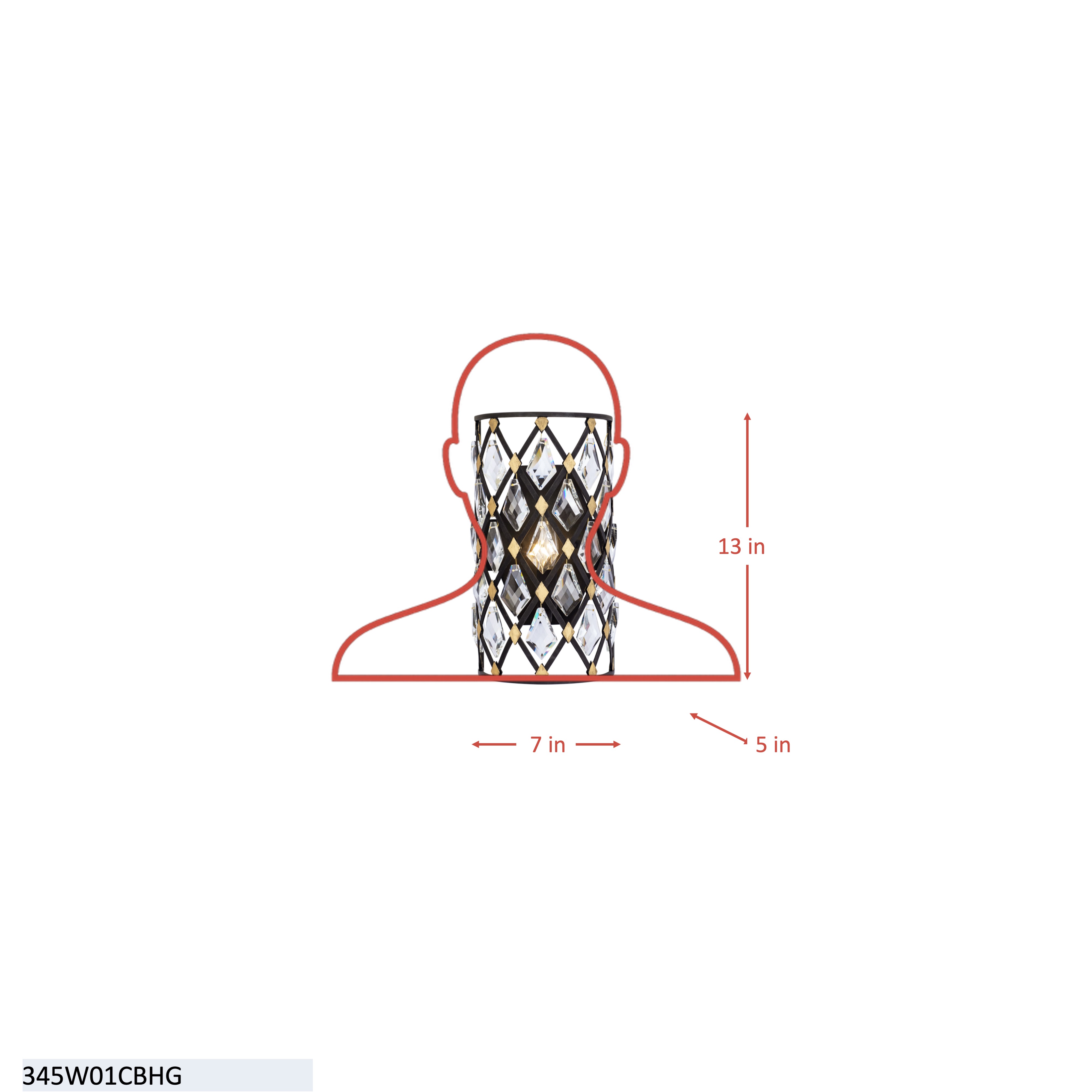 Windsor 1 Light Crystal Sconce - Carbon/Havana Gold dimensions