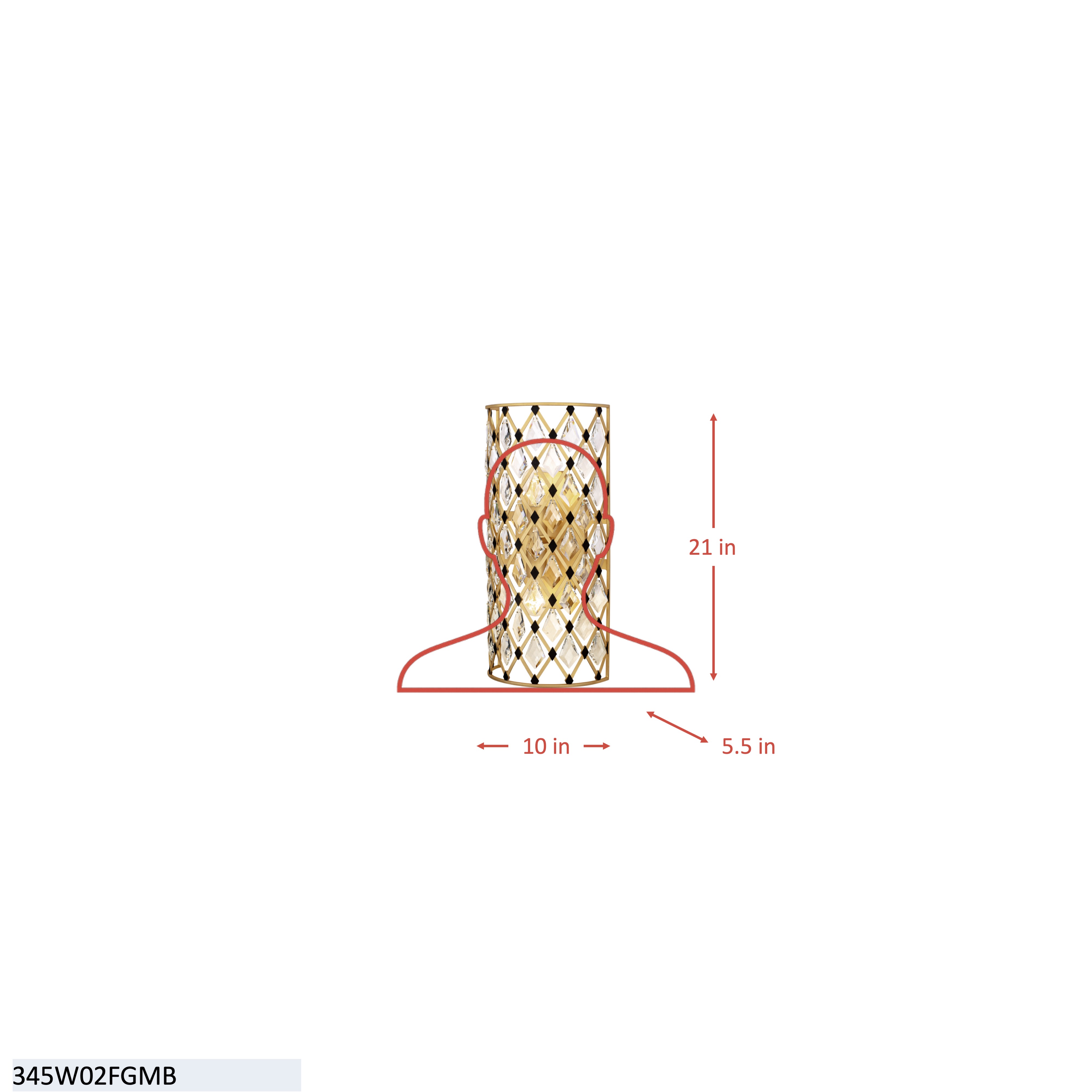 Windsor 2 Light Crystal Sconce/Bath - Carbon/Havana Gold dimensions