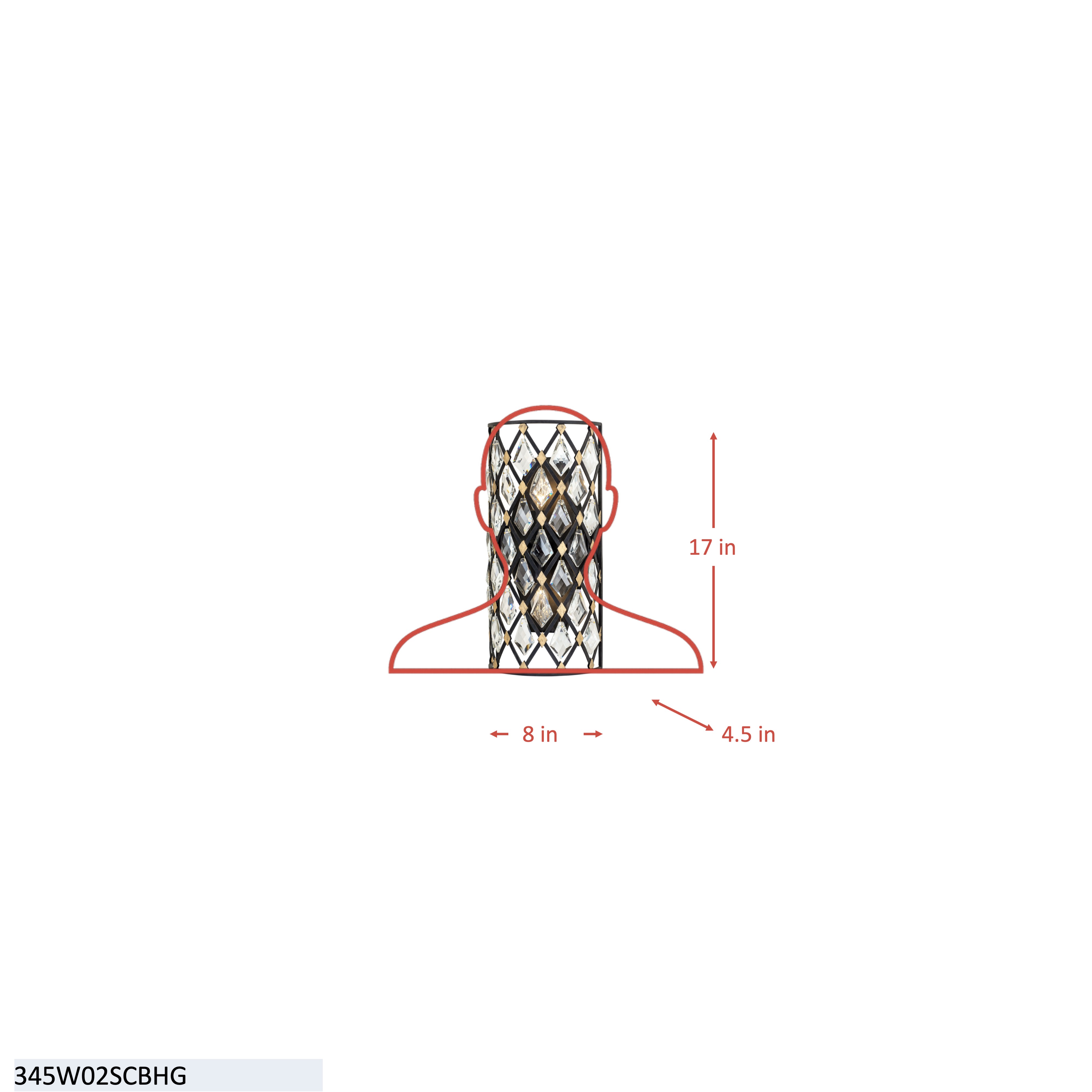 Windsor 2 Light Crystal Sconce - Carbon/Havana Gold dimensions