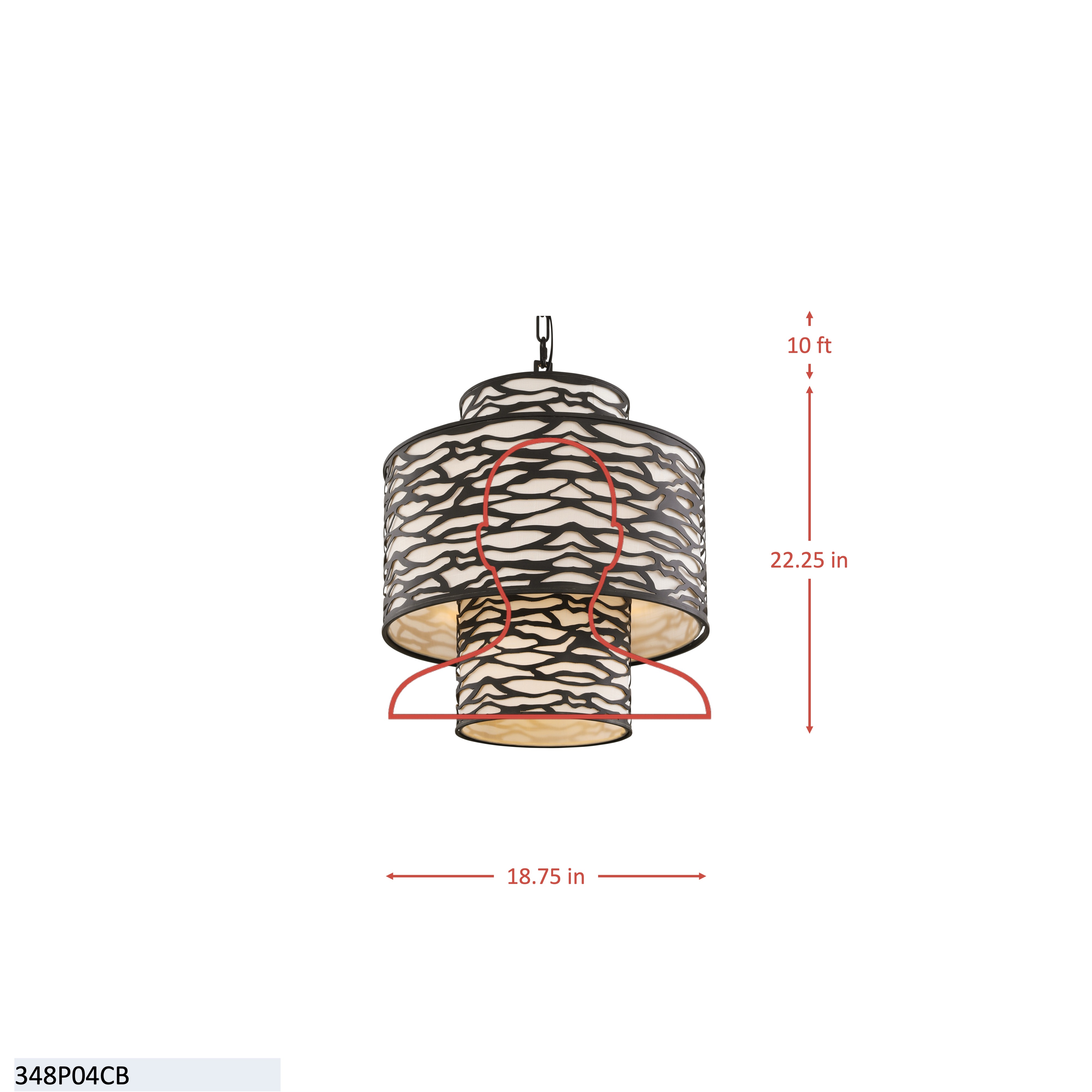 Kato 4 Light 3-Tier Pendant - Havana Gold dimensions