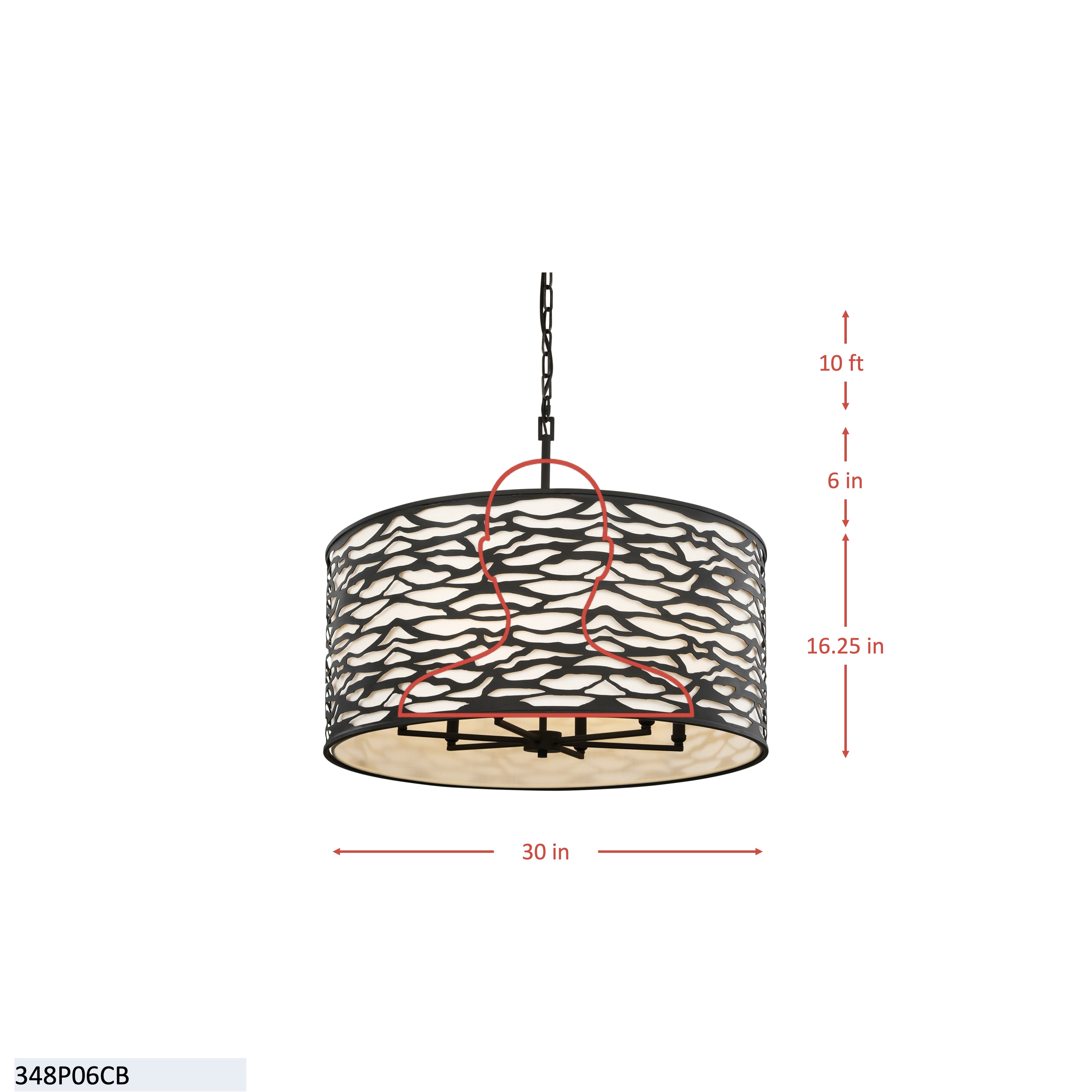 Kato 6 Light Pendant - Carbon Black dimensions