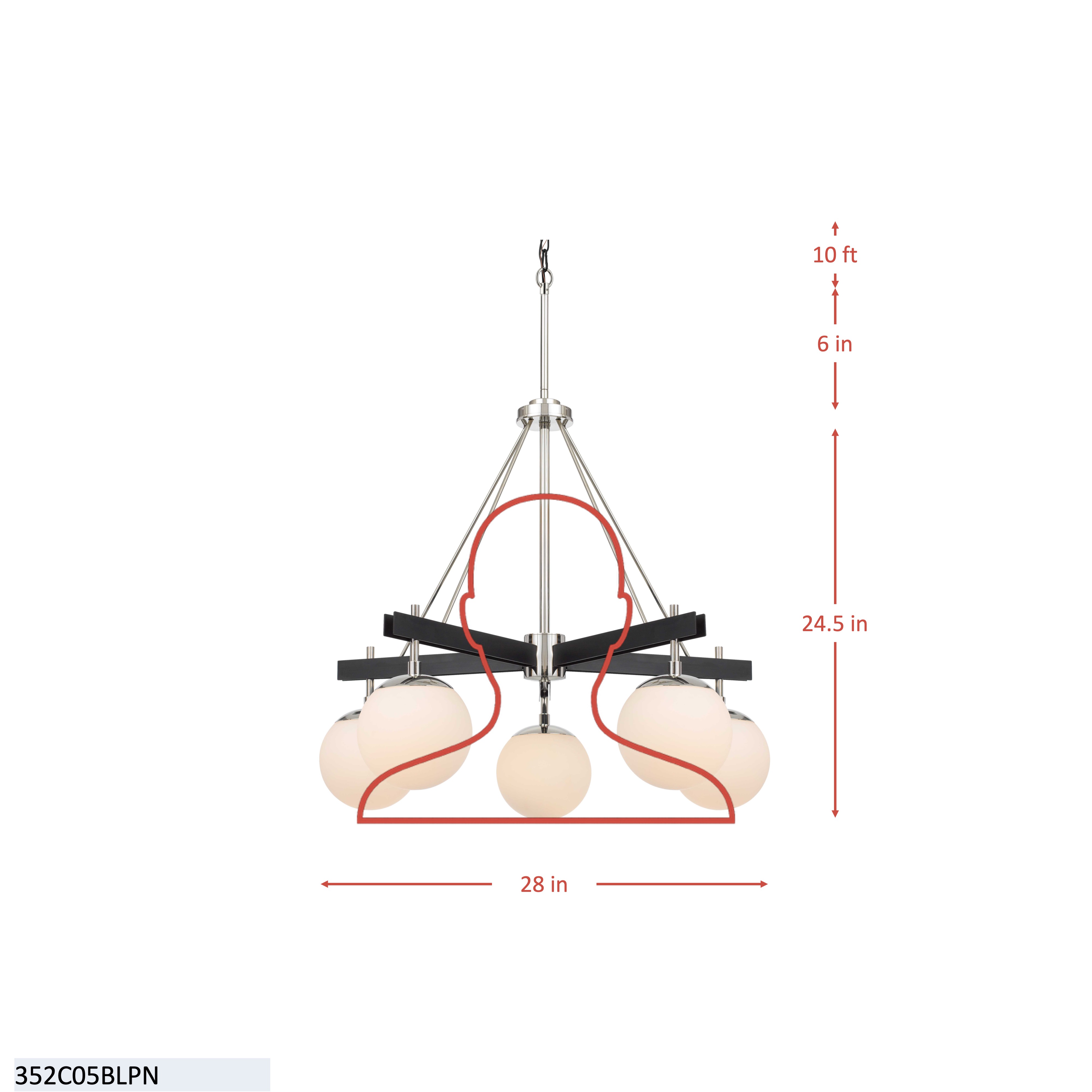 Allie 5 Light Chandelier - Black/Satin Brass dimensions