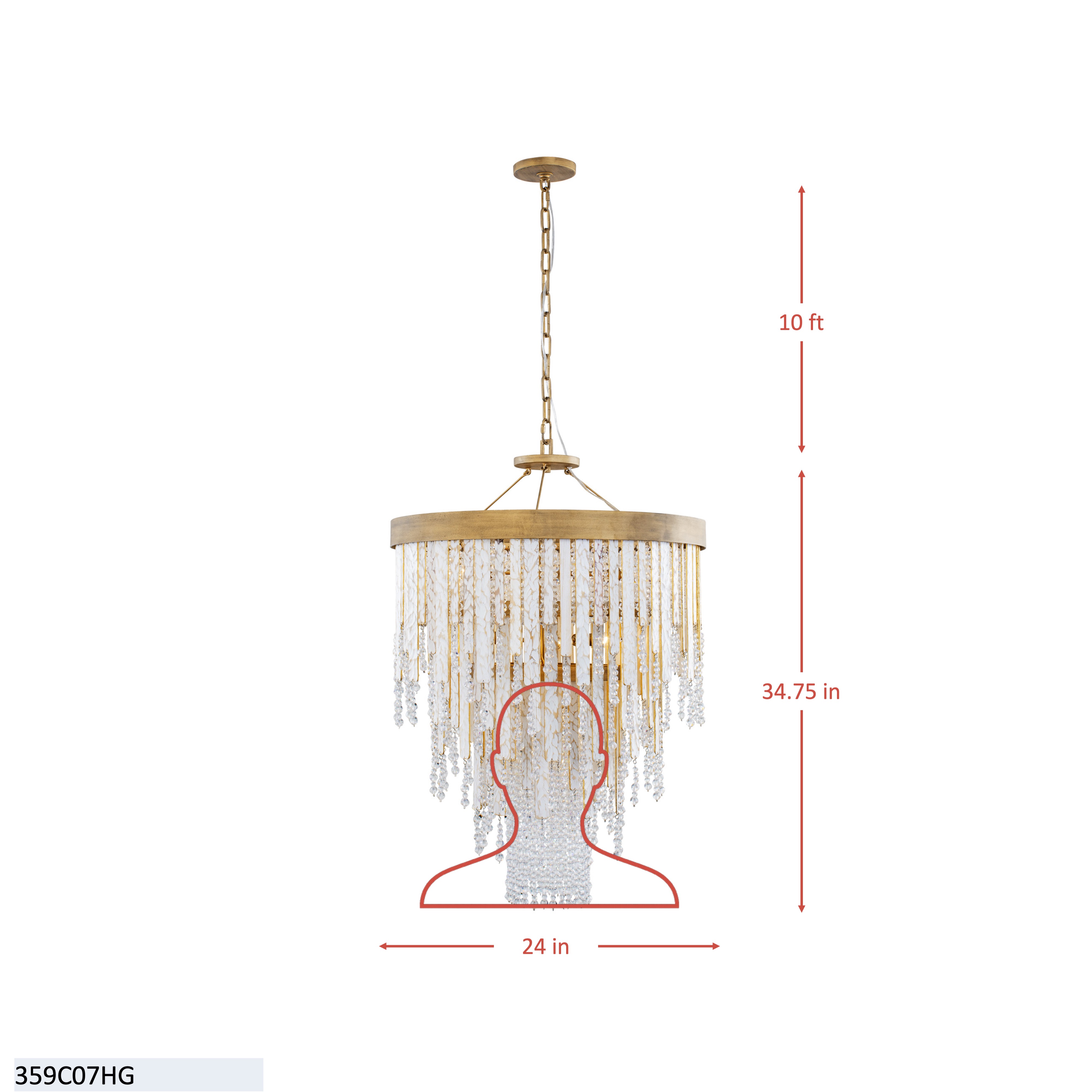 Lafayette 7 Light Chandelier - Havana Gold dimensions