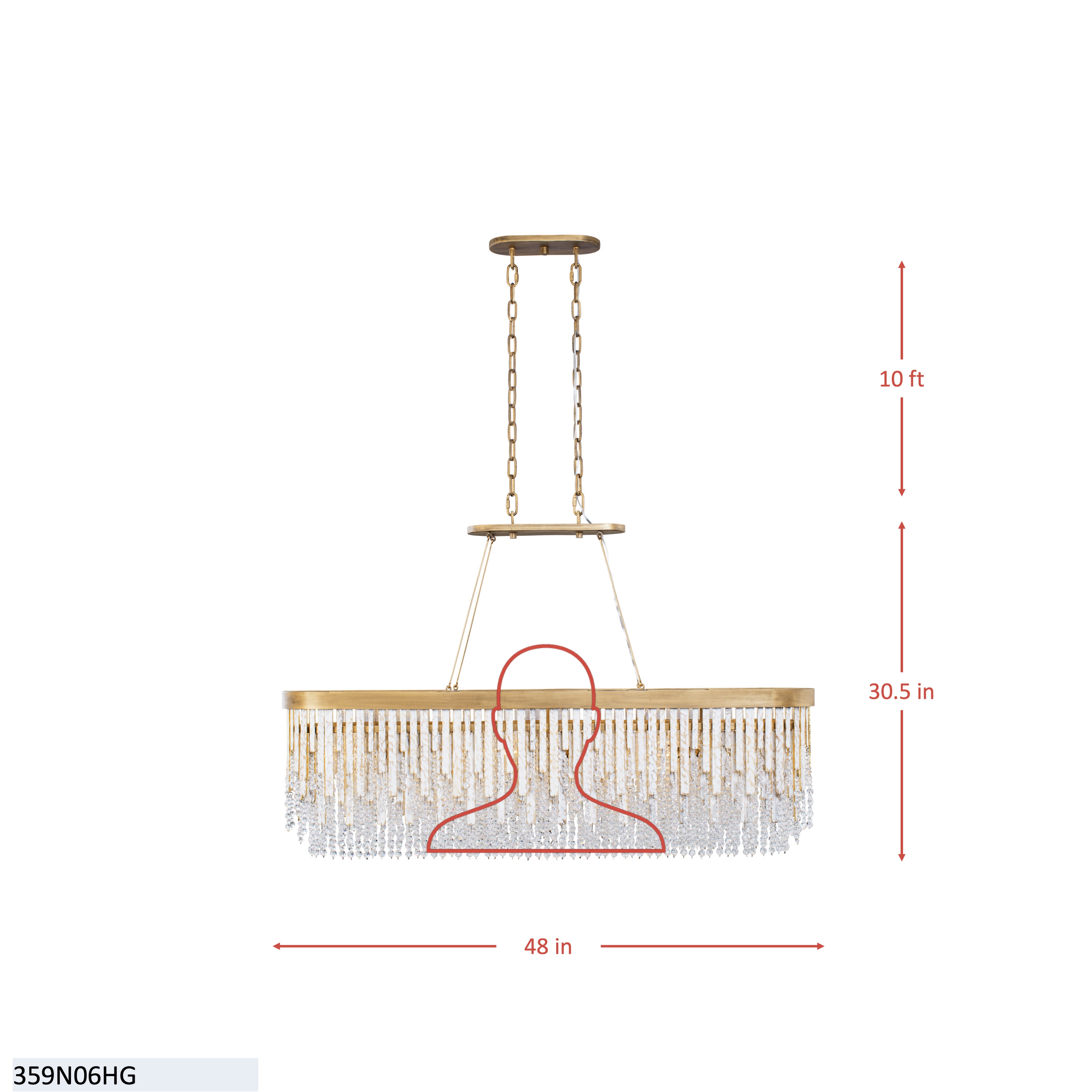 Lafayette 6 Light Linear Pendant - Havana Gold dimensions