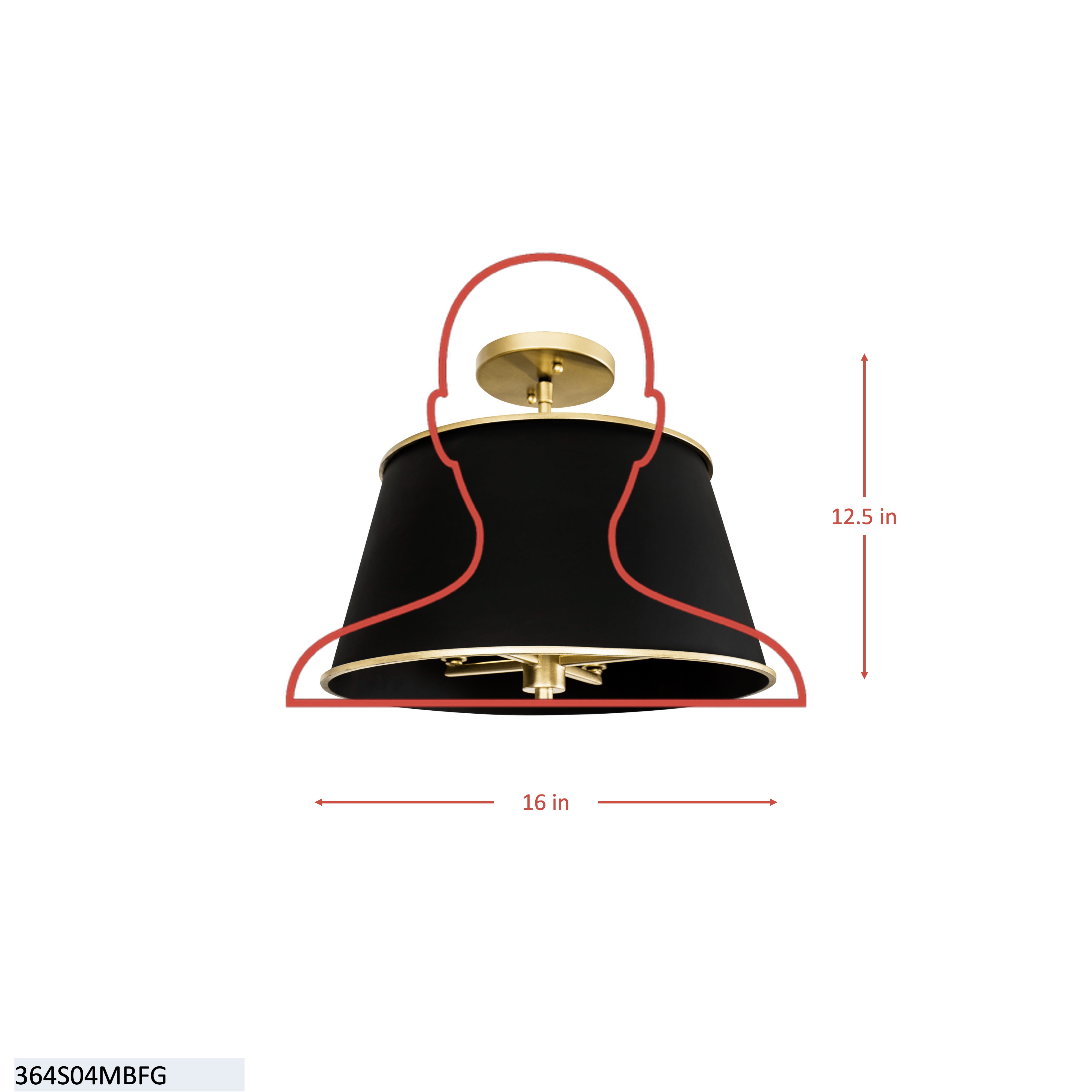 Coco 4 Light Semi-Flush - Matte Black/French Gold dimensions