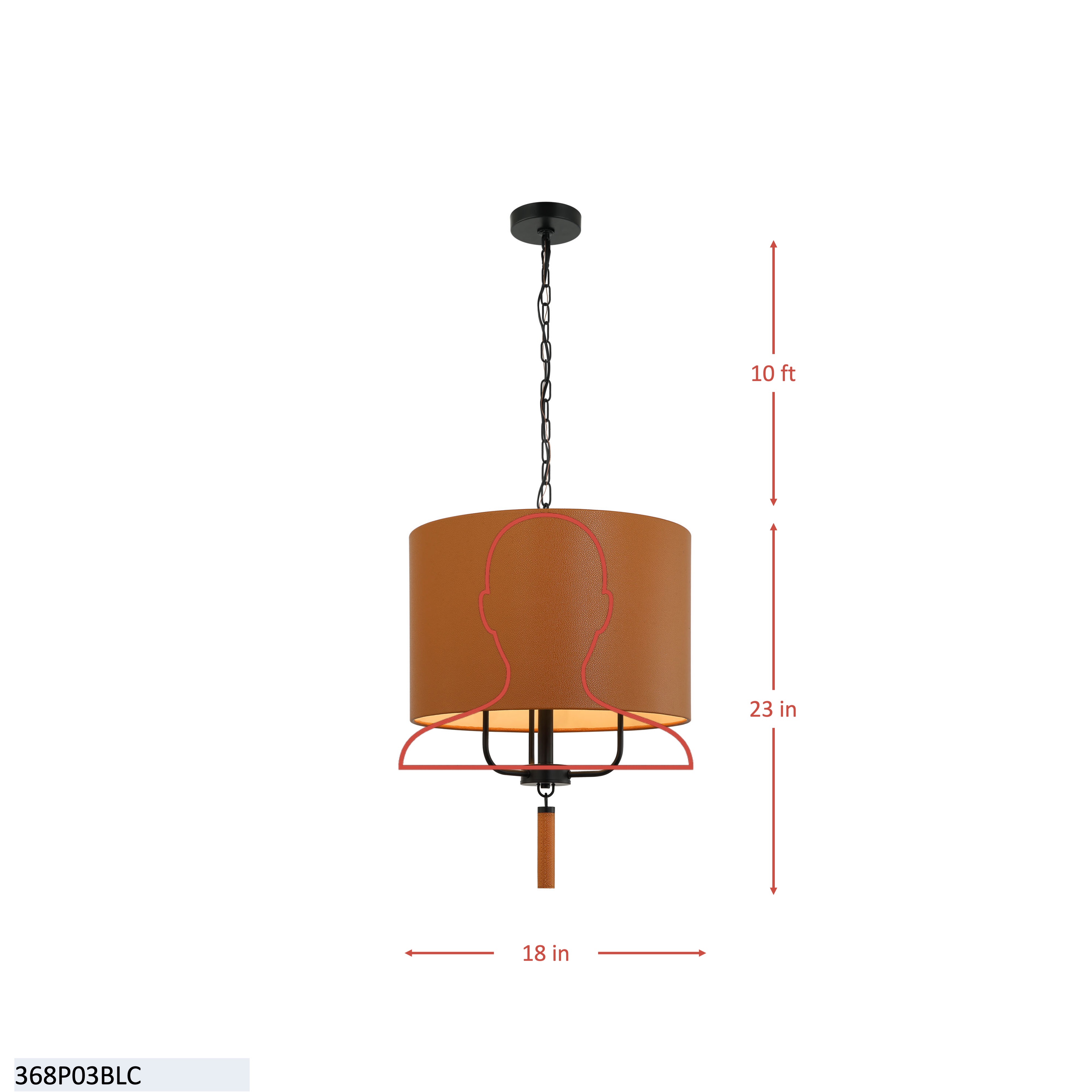 Secret Agent 3 Light Pendant - Black/Camel Leather dimensions