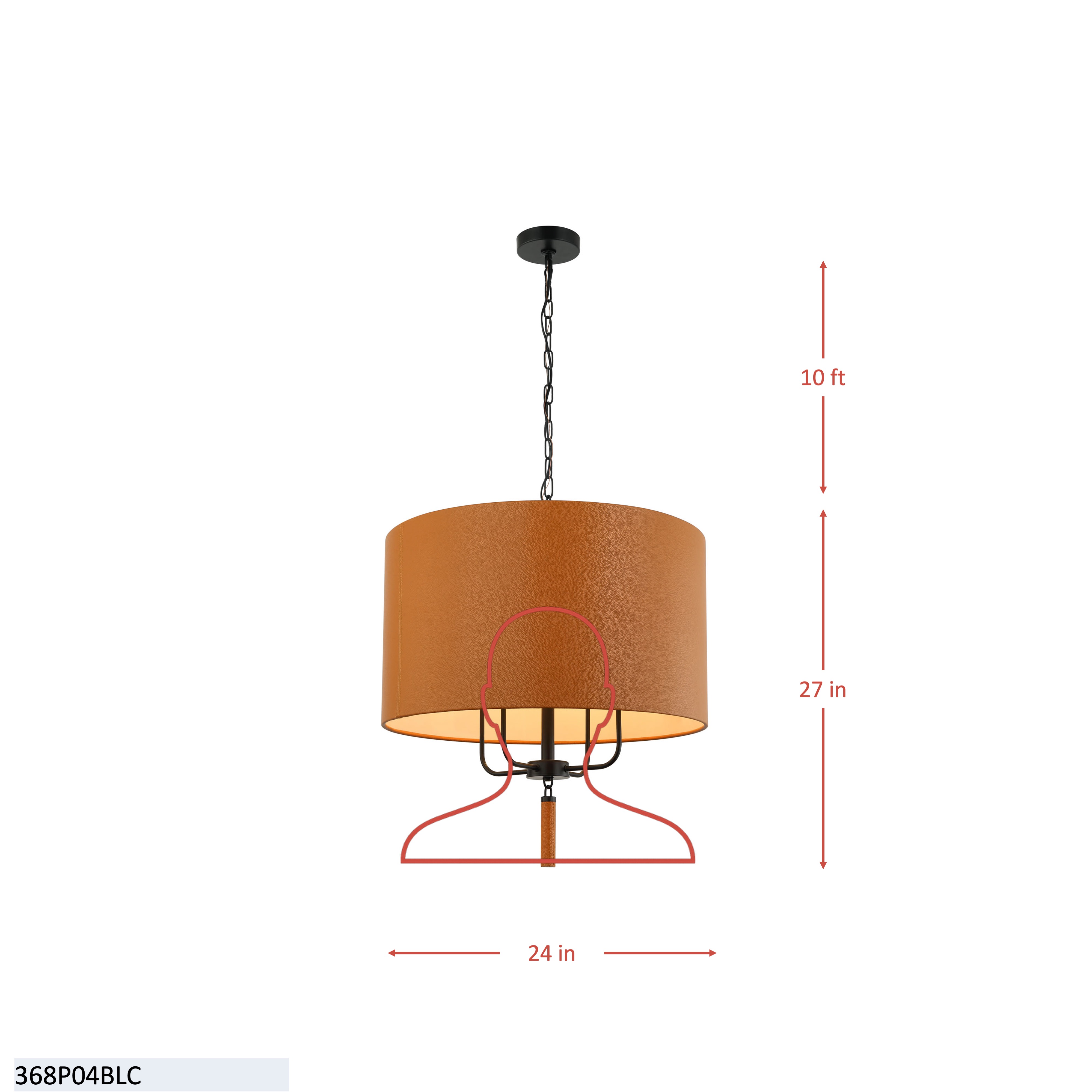 Secret Agent 4 Light Pendant - Black/Camel Leather dimensions