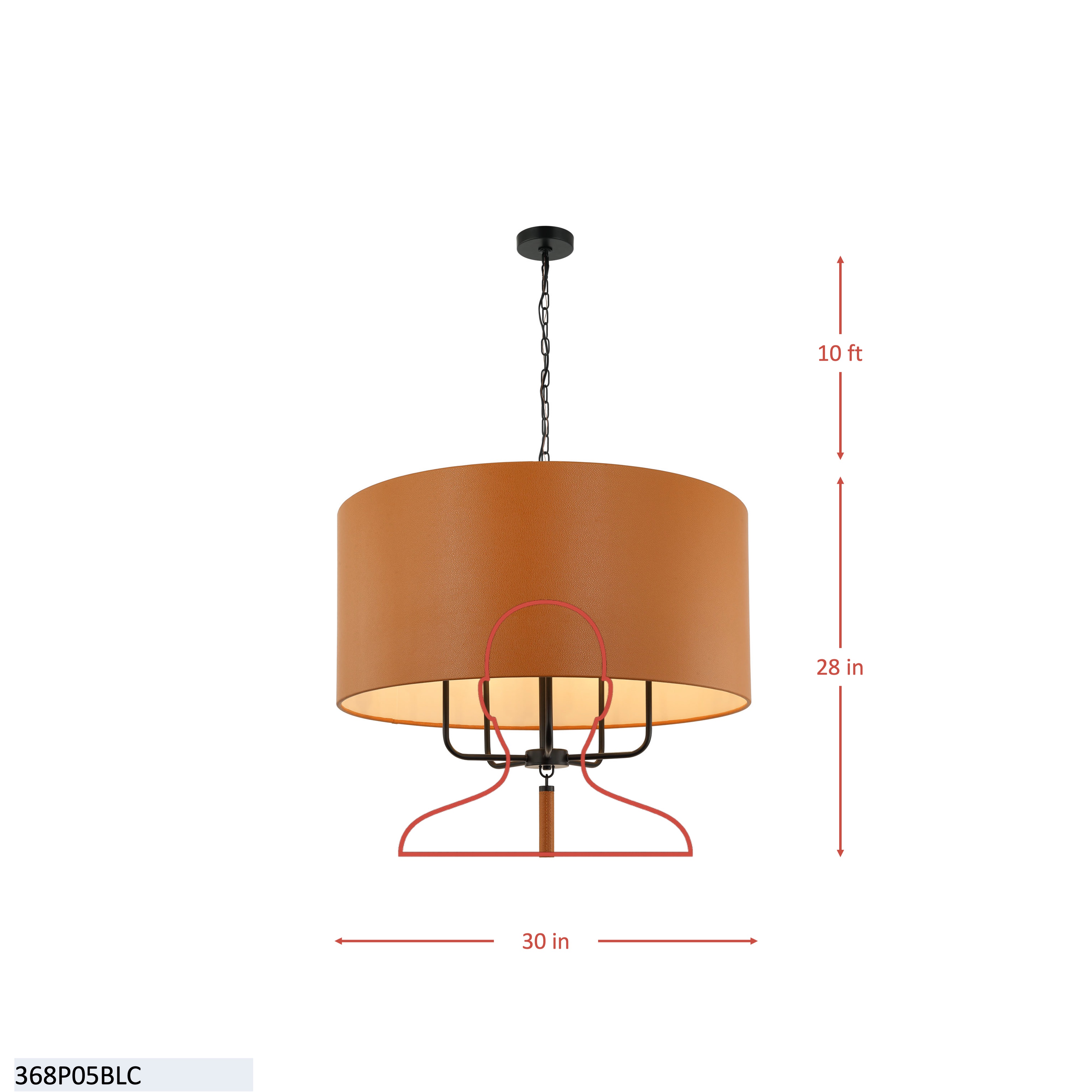 Secret Agent 5 Light Pendant - Painted Gold/White Leather dimensions