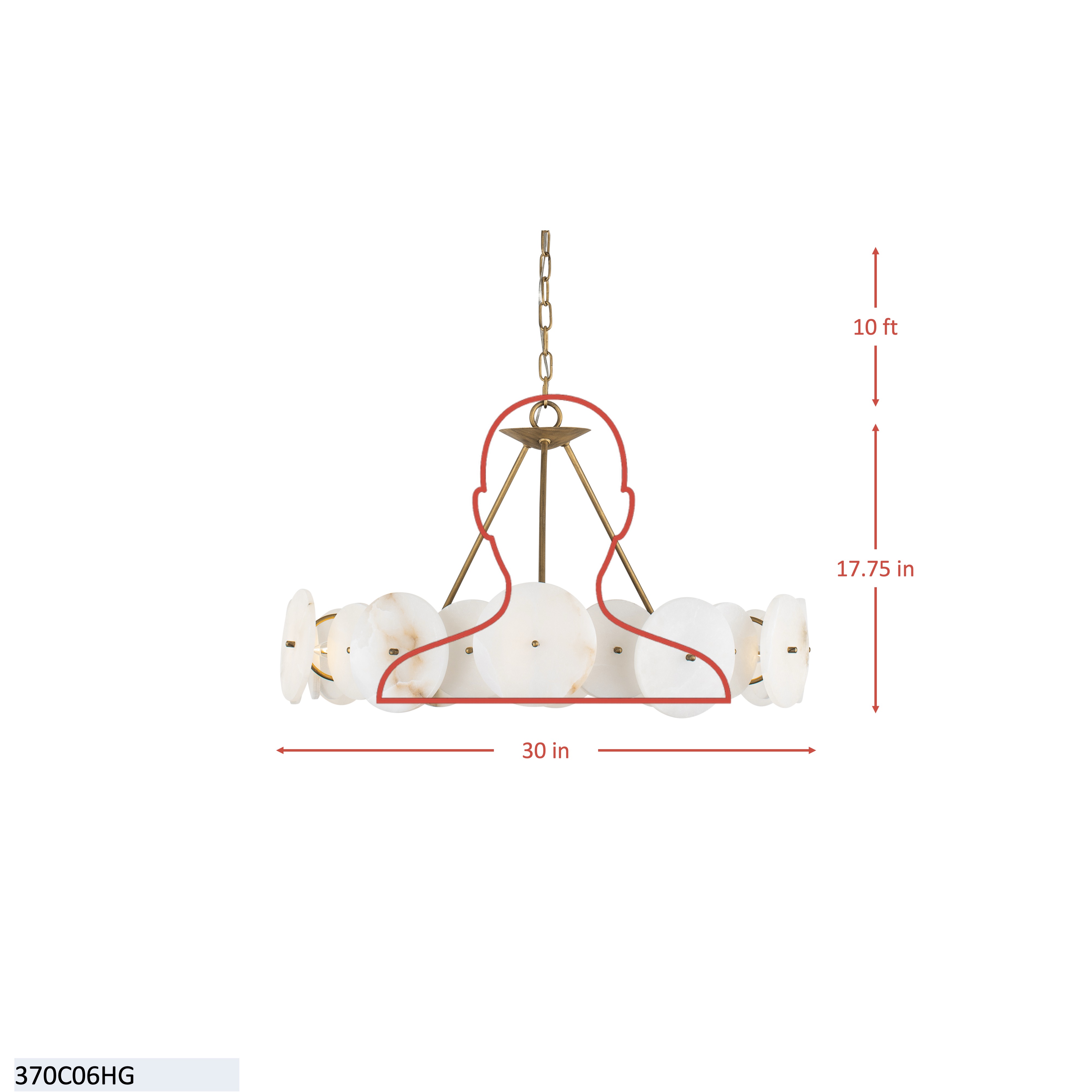 Cosmos 6 Light Chandelier - Havana Gold dimensions