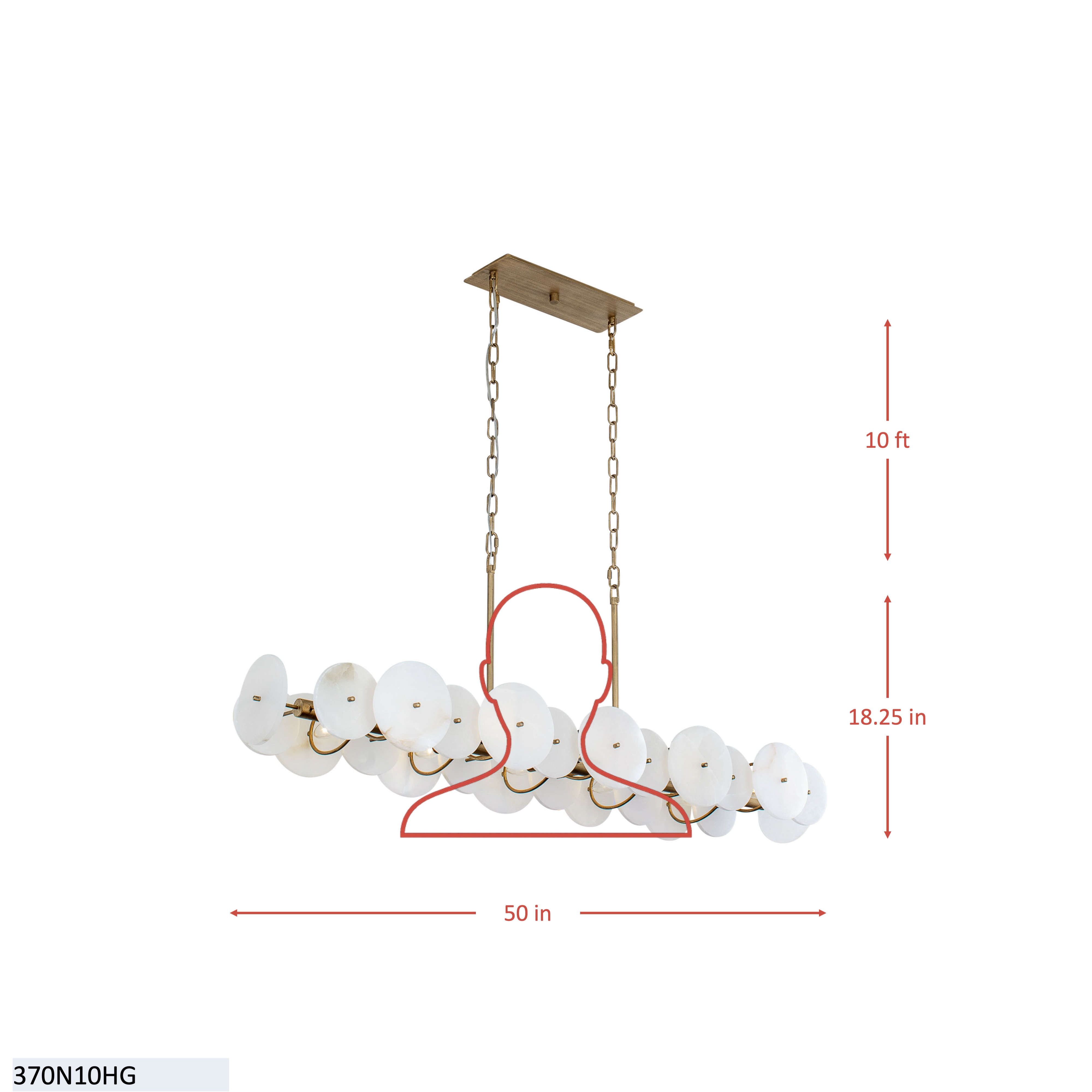 Cosmos 10 Light Linear Pendant - Havana Gold dimensions