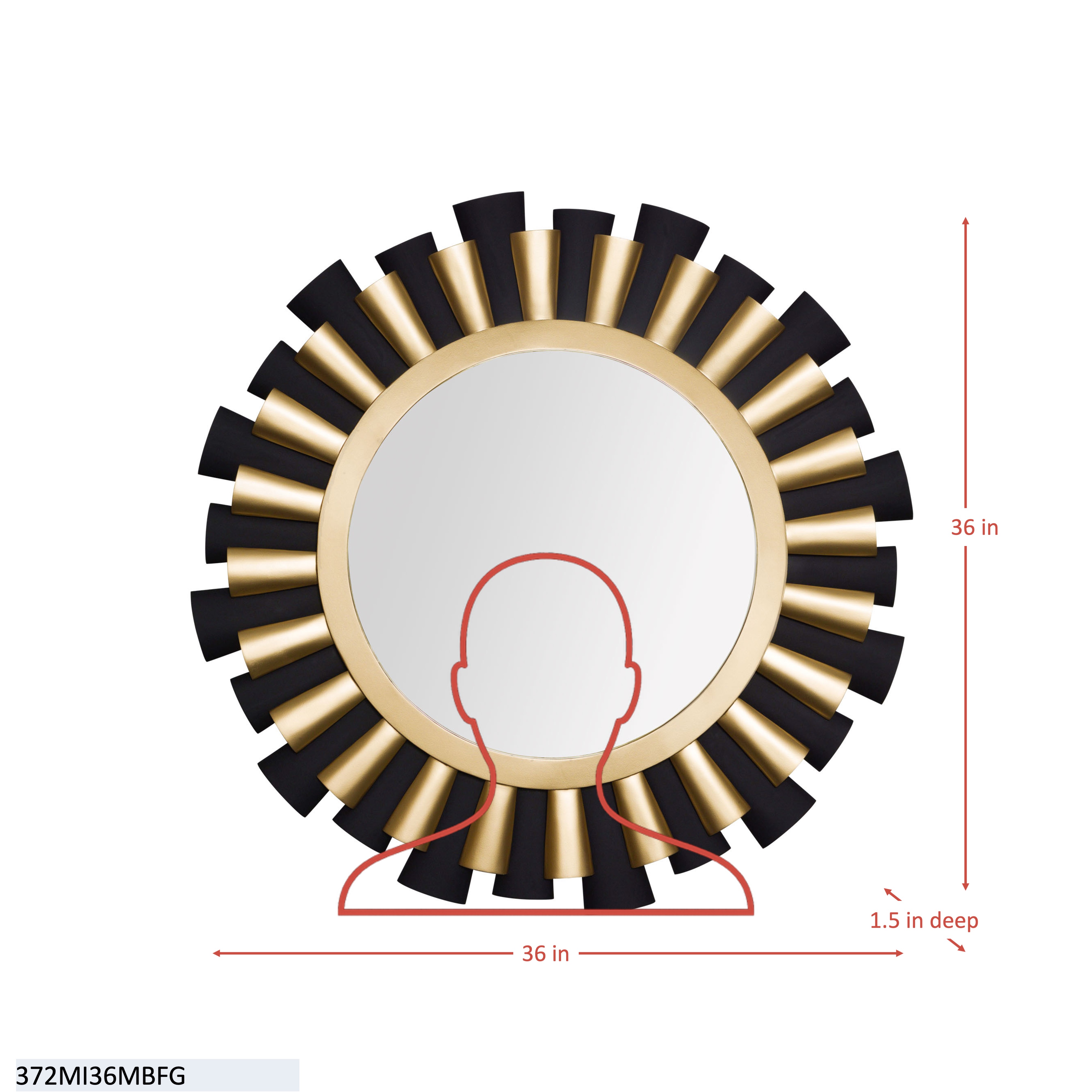 Daphne 36-in   Wall Mirror - Matte Black/French Gold dimensions