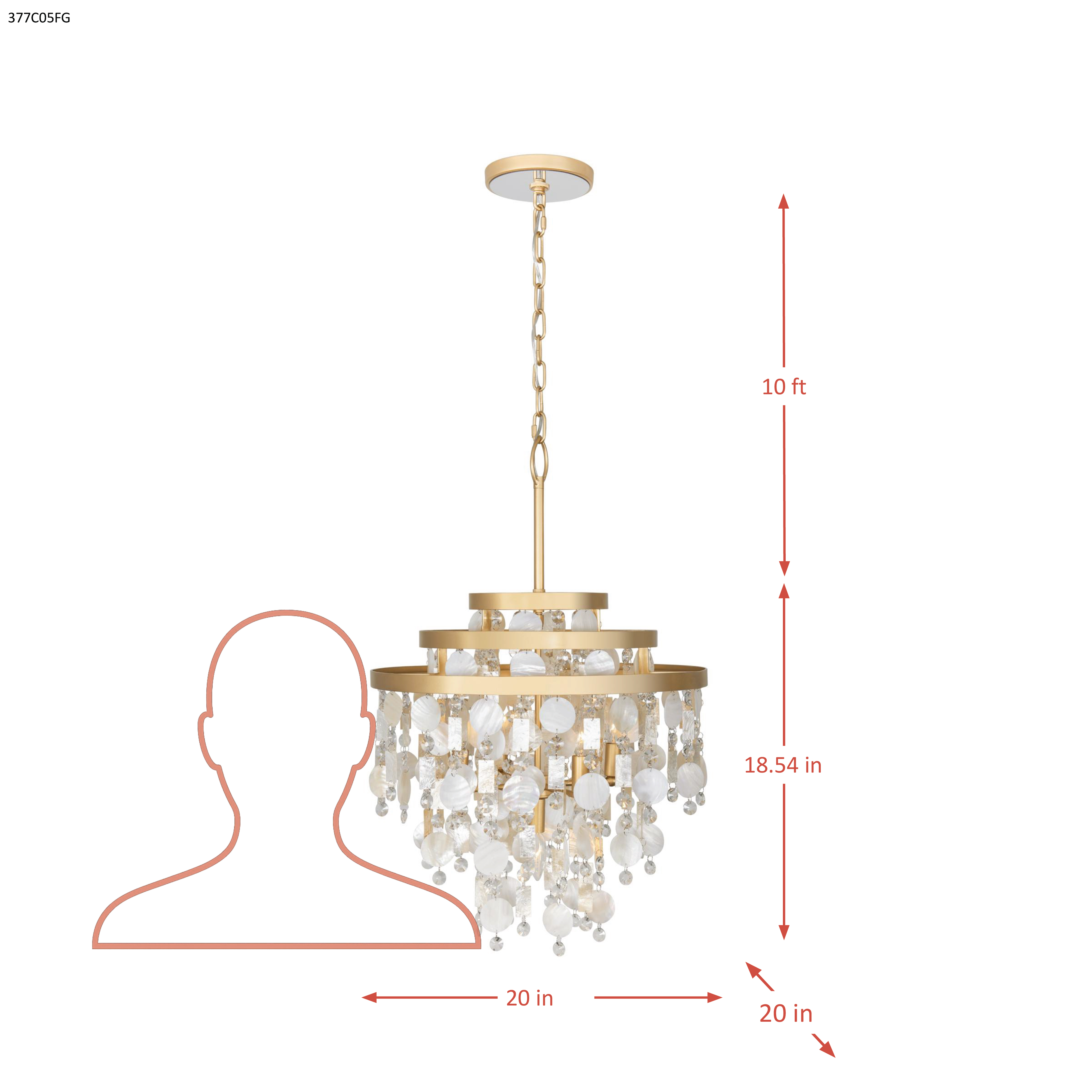 Kalani 5 Light Chandelier - French Gold dimensions