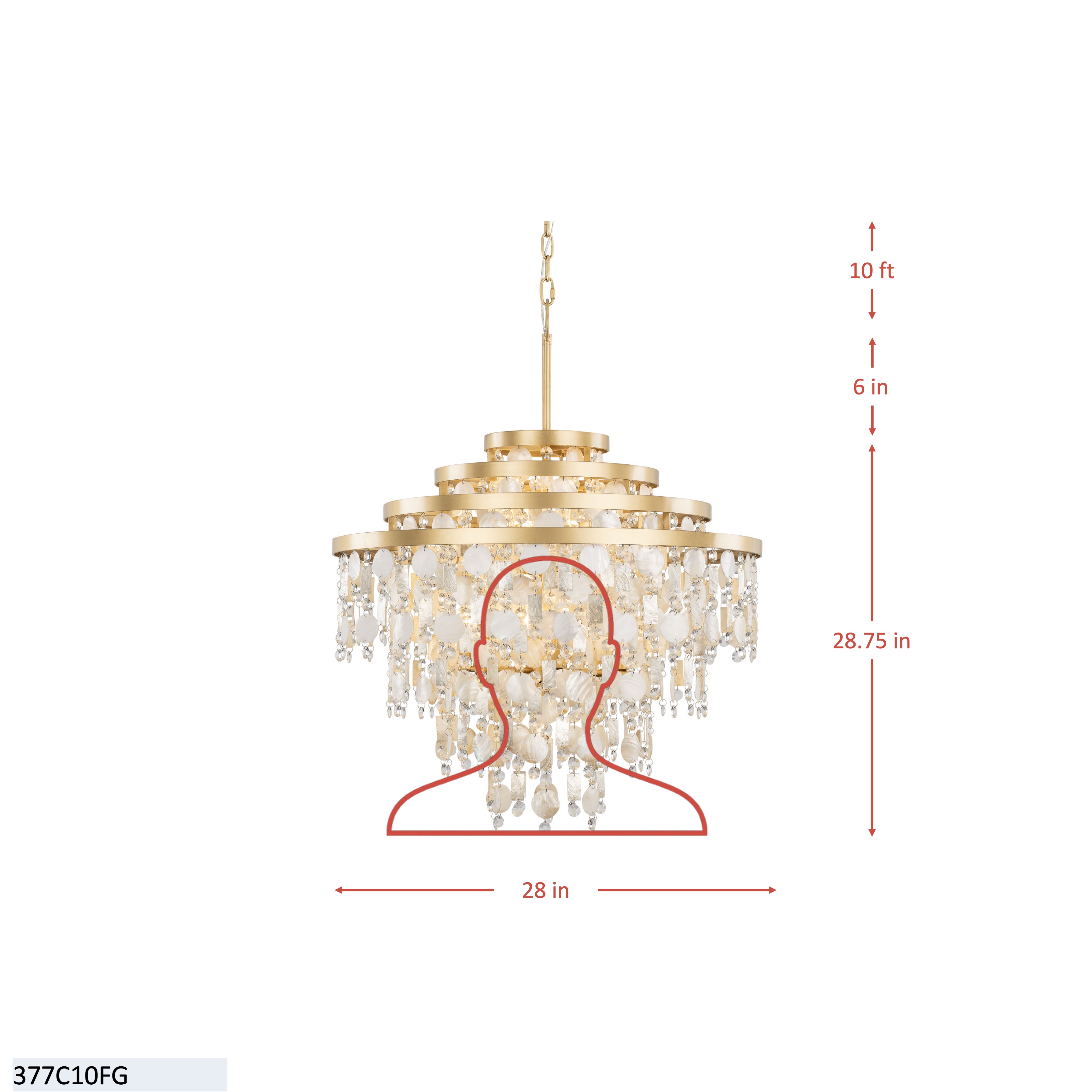 Kalani 10 Light Chandelier - French Gold dimensions