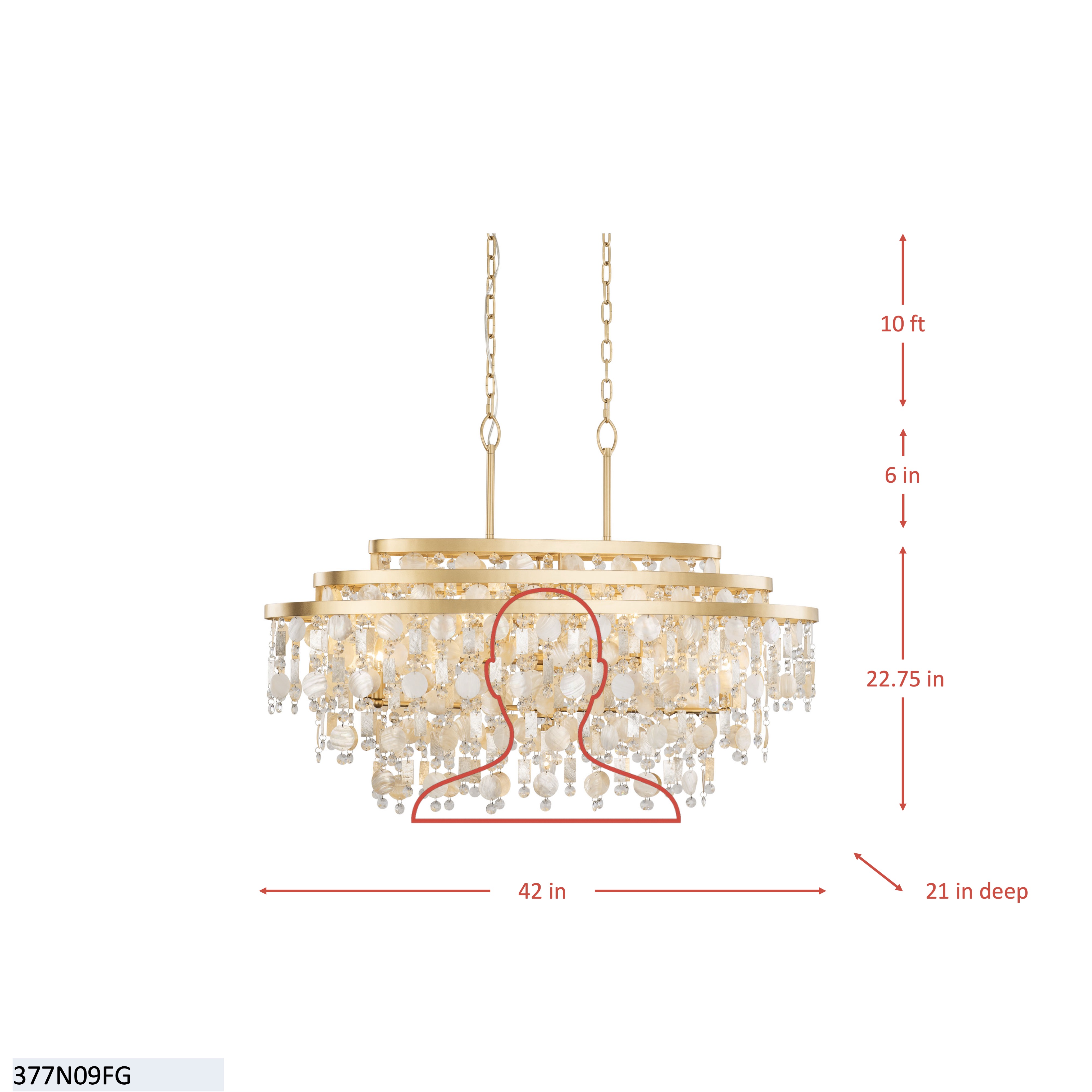Kalani 9 Light Linear Pendant - French Gold dimensions
