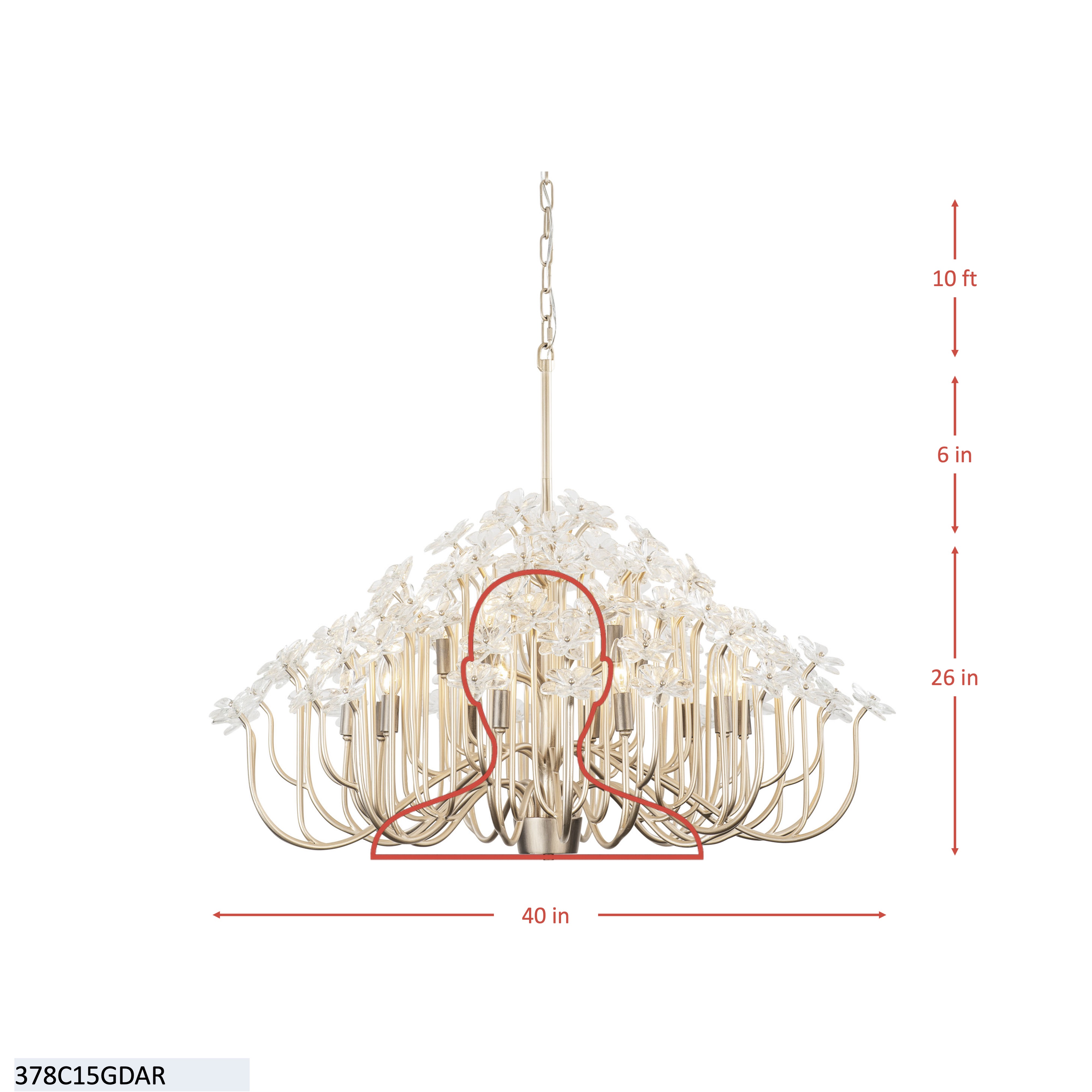 Wildflower 15 Light Chandelier - Gold Dust/Artifact dimensions