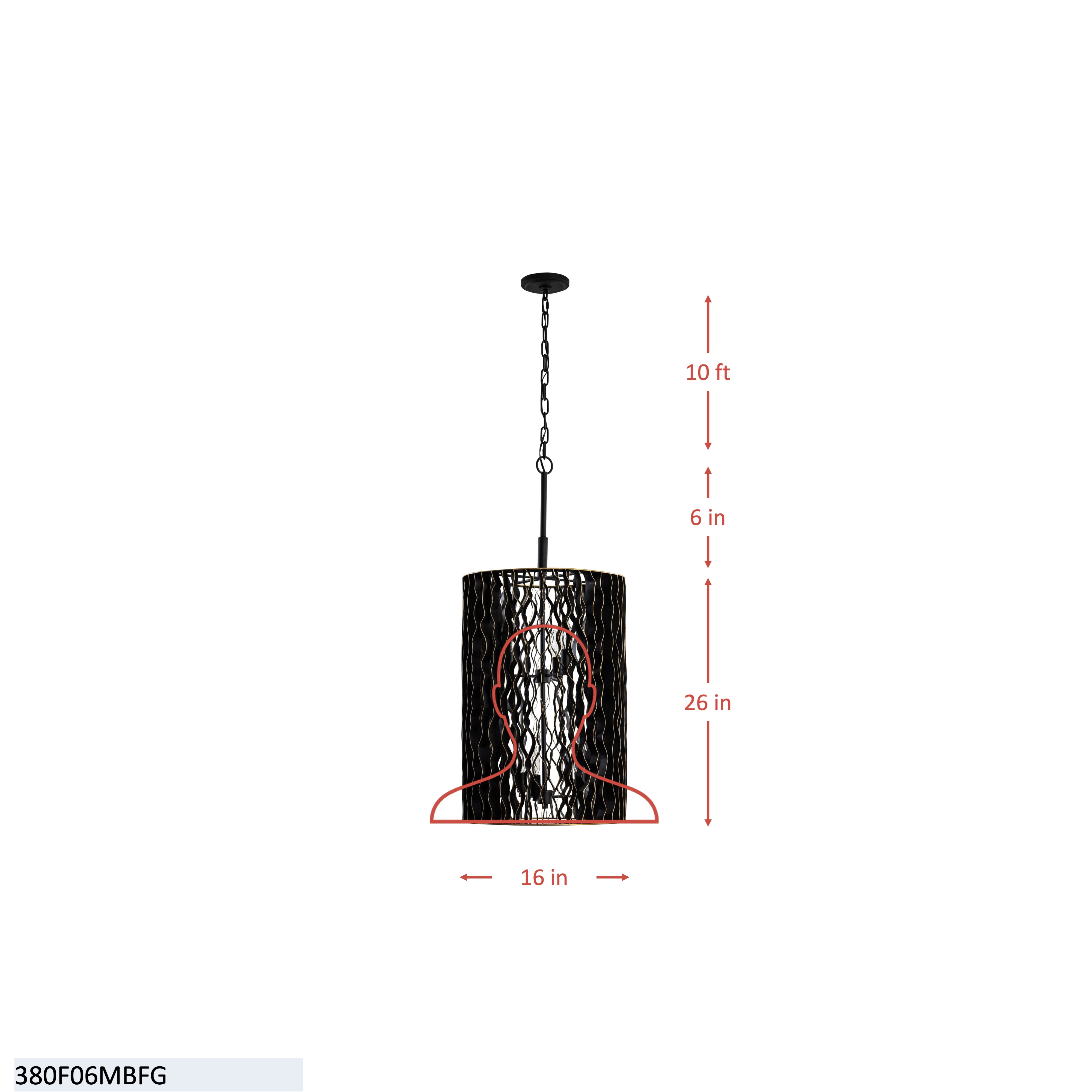Estela 6 Light Foyer - Matte Black/French Gold dimensions