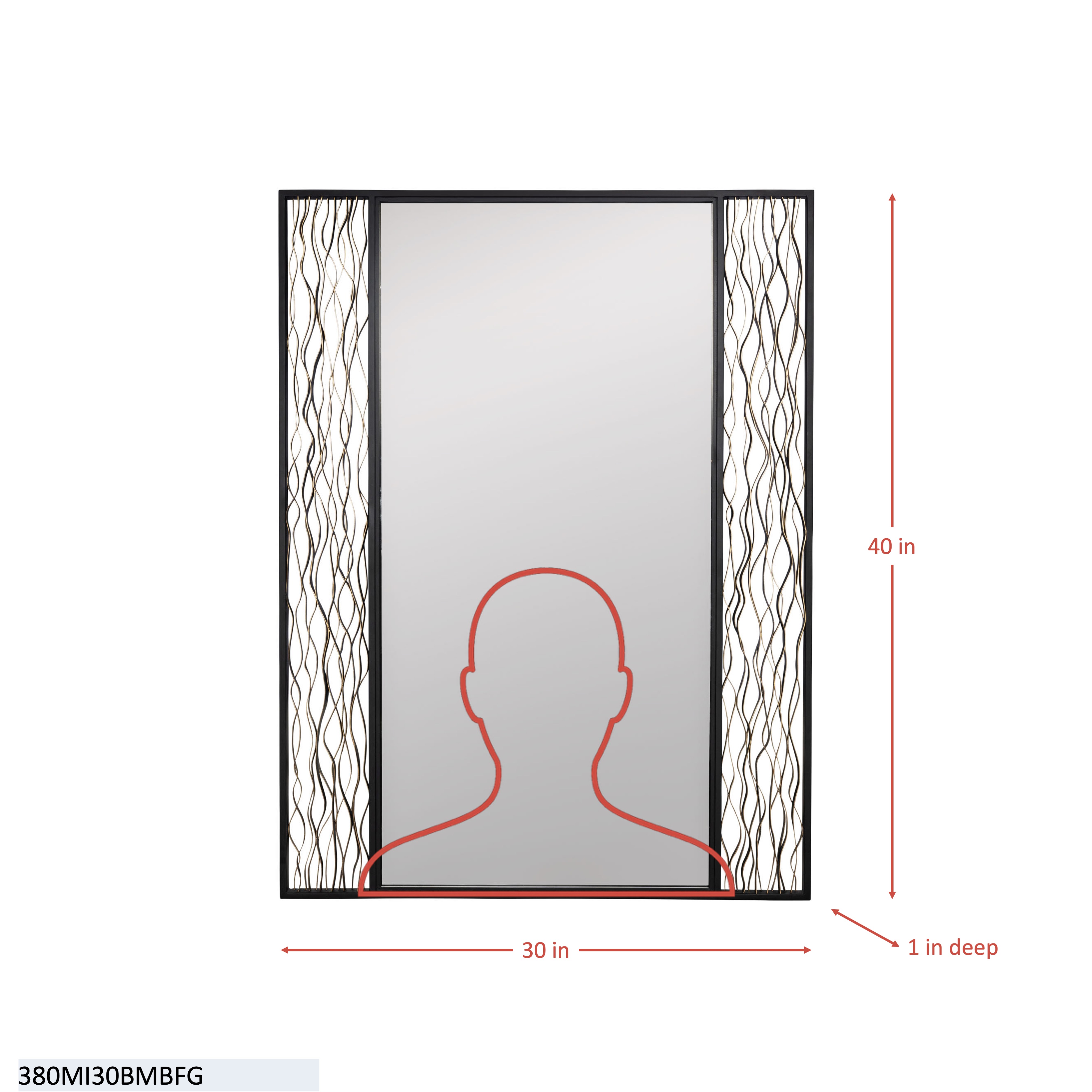 Estela 30x40 Rectangular Wall Mirror - Matte Black/French Gold dimensions