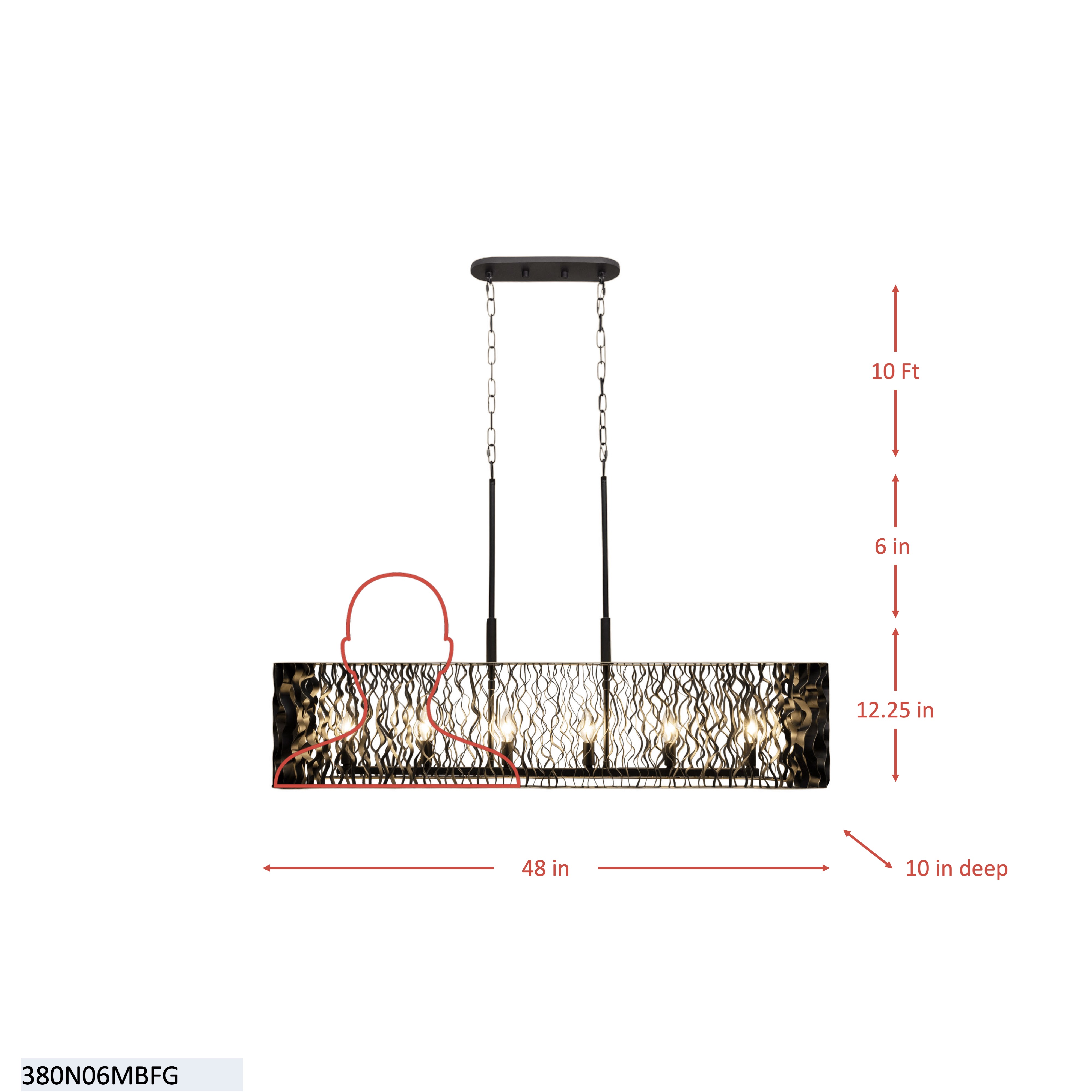 Estela 6 Light   Linear Pendant - Matte Black/French Gold dimensions