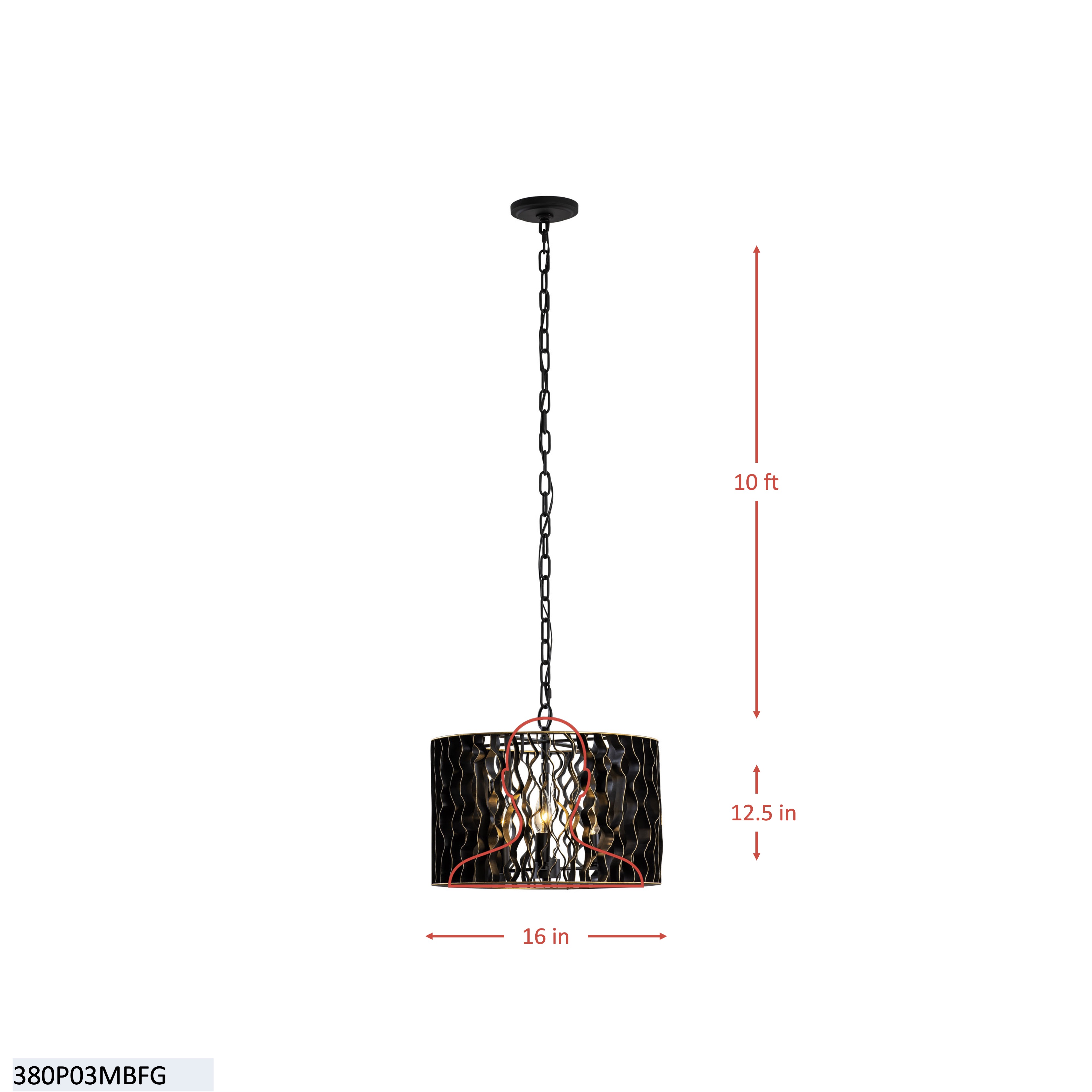 Estela 5 Light Pendant - Matte Black/French Gold dimensions