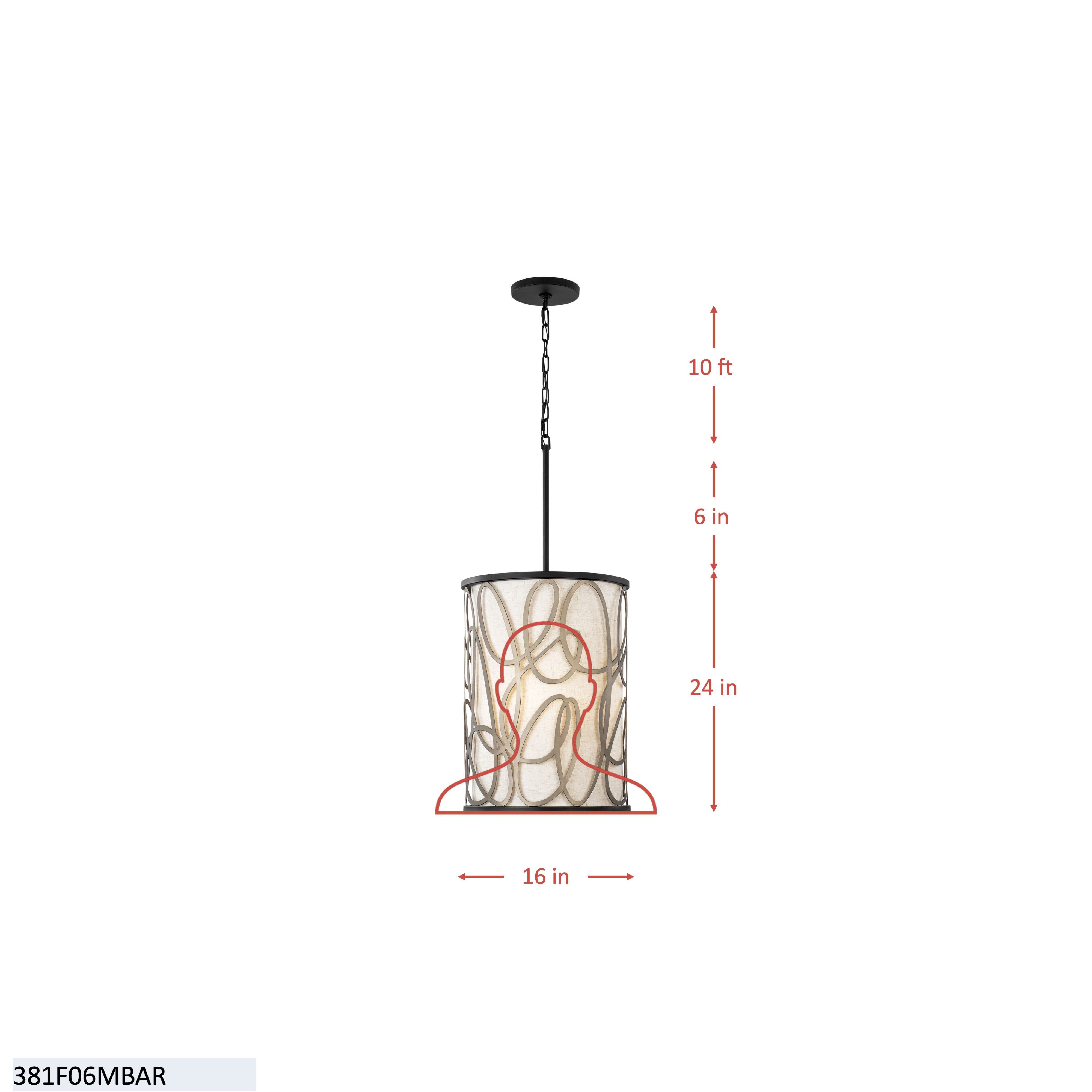 Scribble 6 Light Foyer - Matte Black/Artifact dimensions