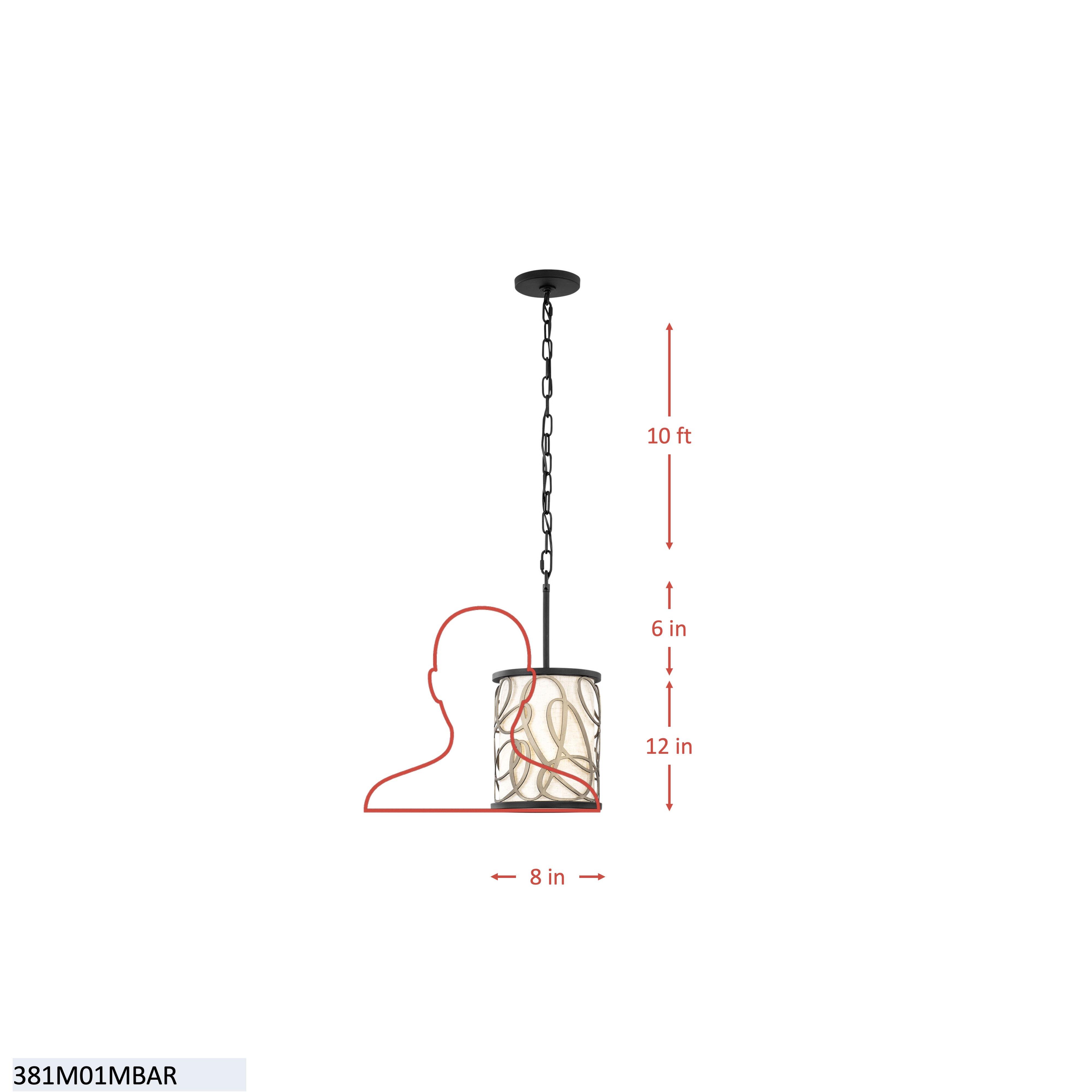 Scribble 1 Light Mini Pendant - Matte Black/Artifact dimensions