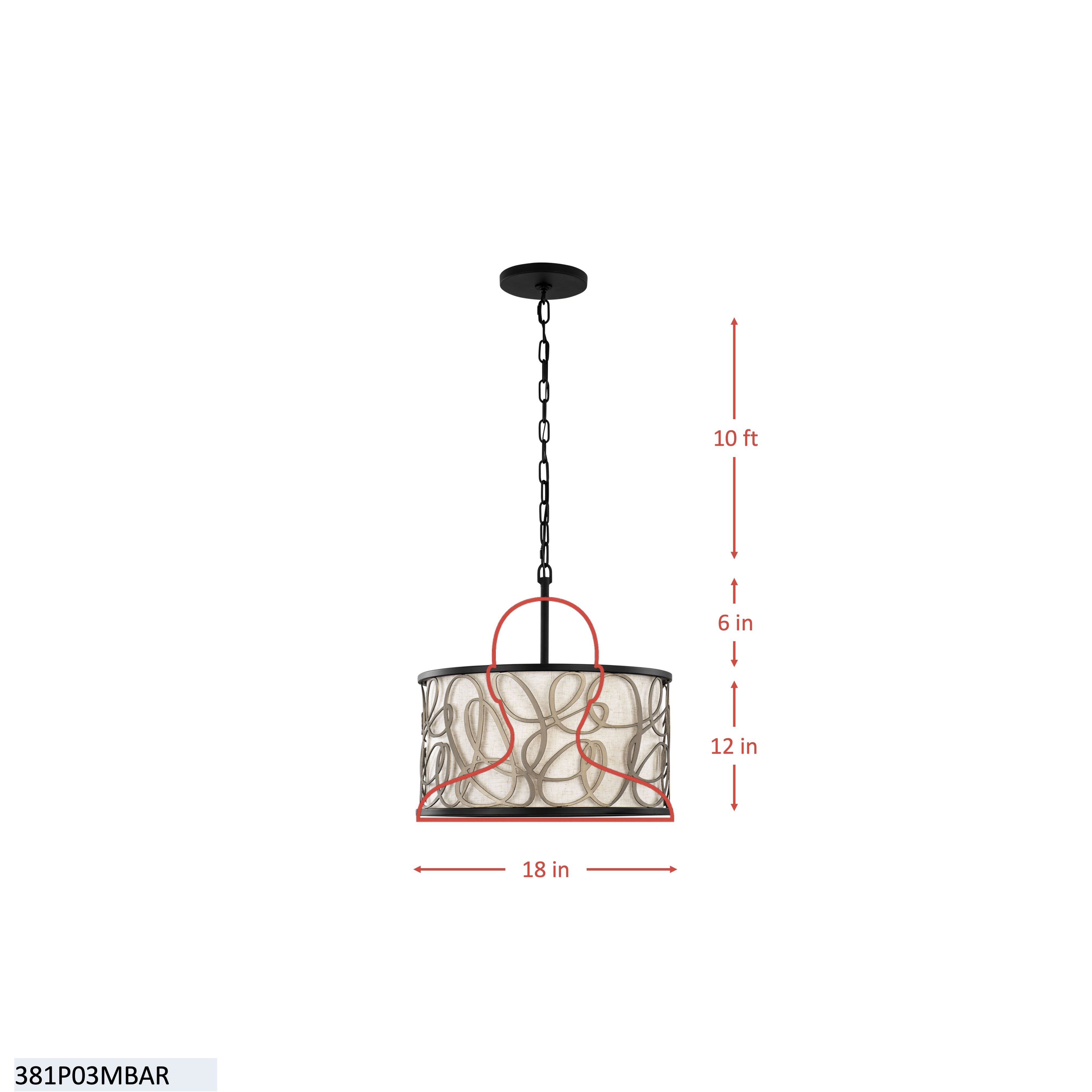 Scribble 3 Light Convertible Pendant/Semi-Flush - Matte Black/Artifact dimensions