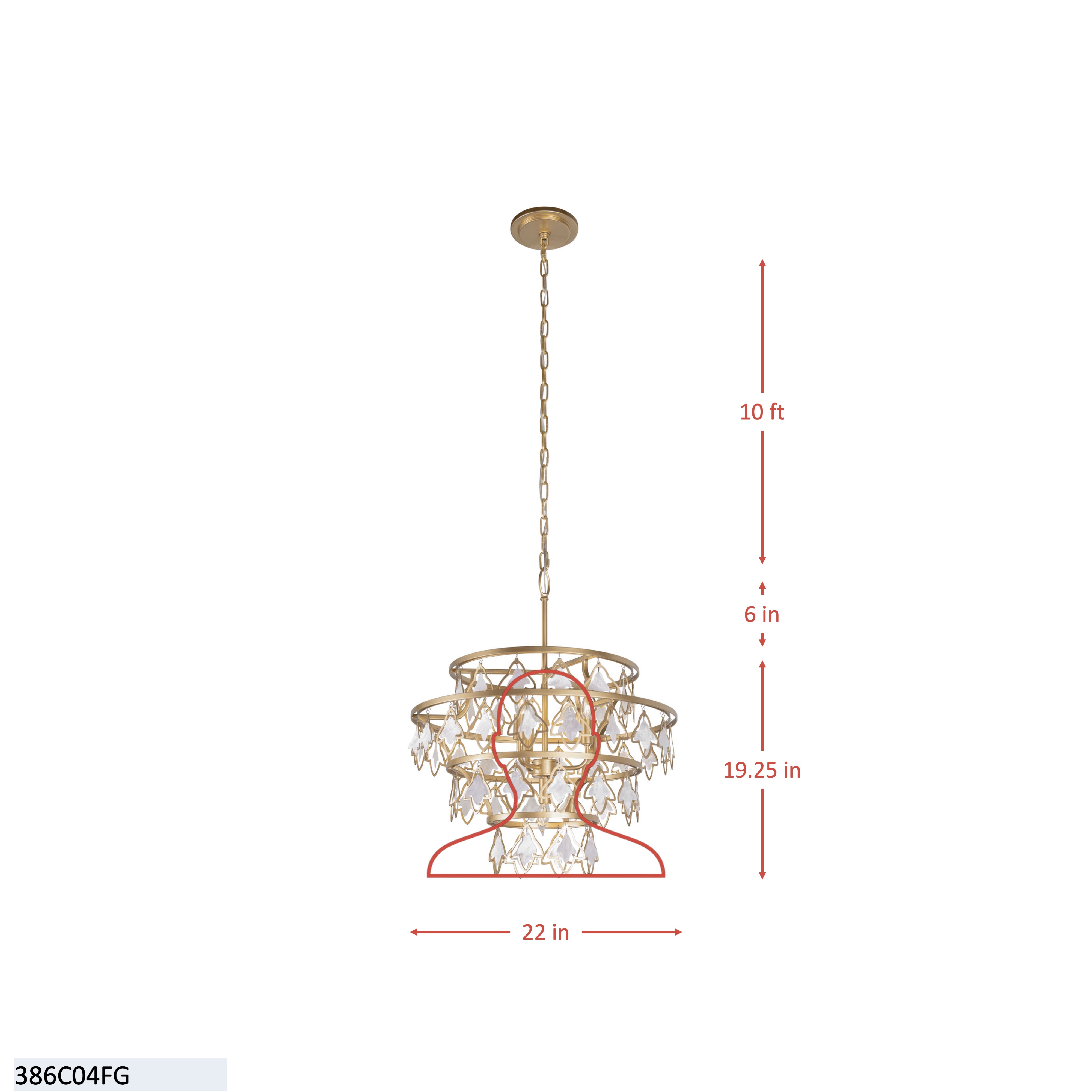 Fleur 4 Light   Chandelier - French Gold dimensions