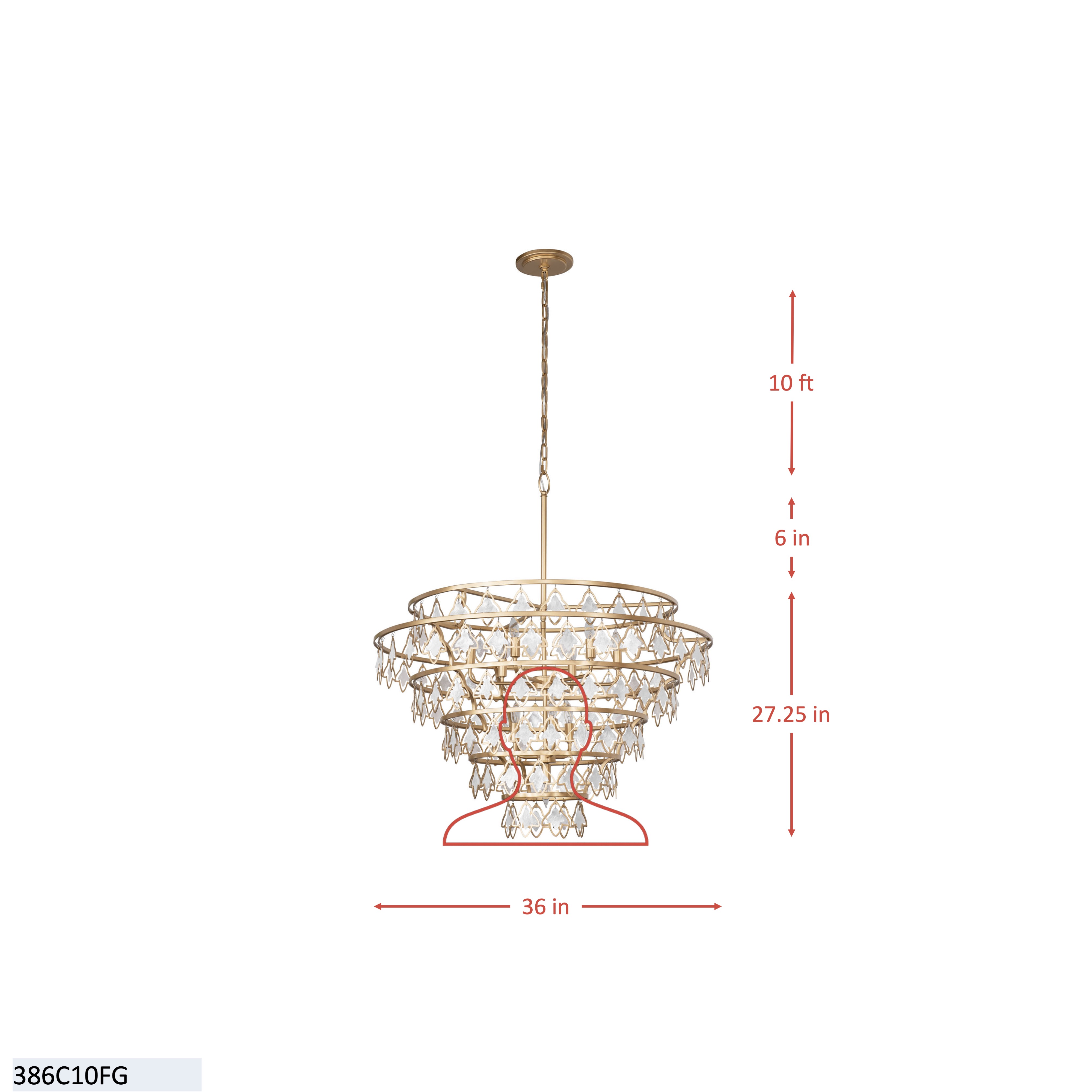 Fleur 10 Light   Chandelier - French Gold dimensions