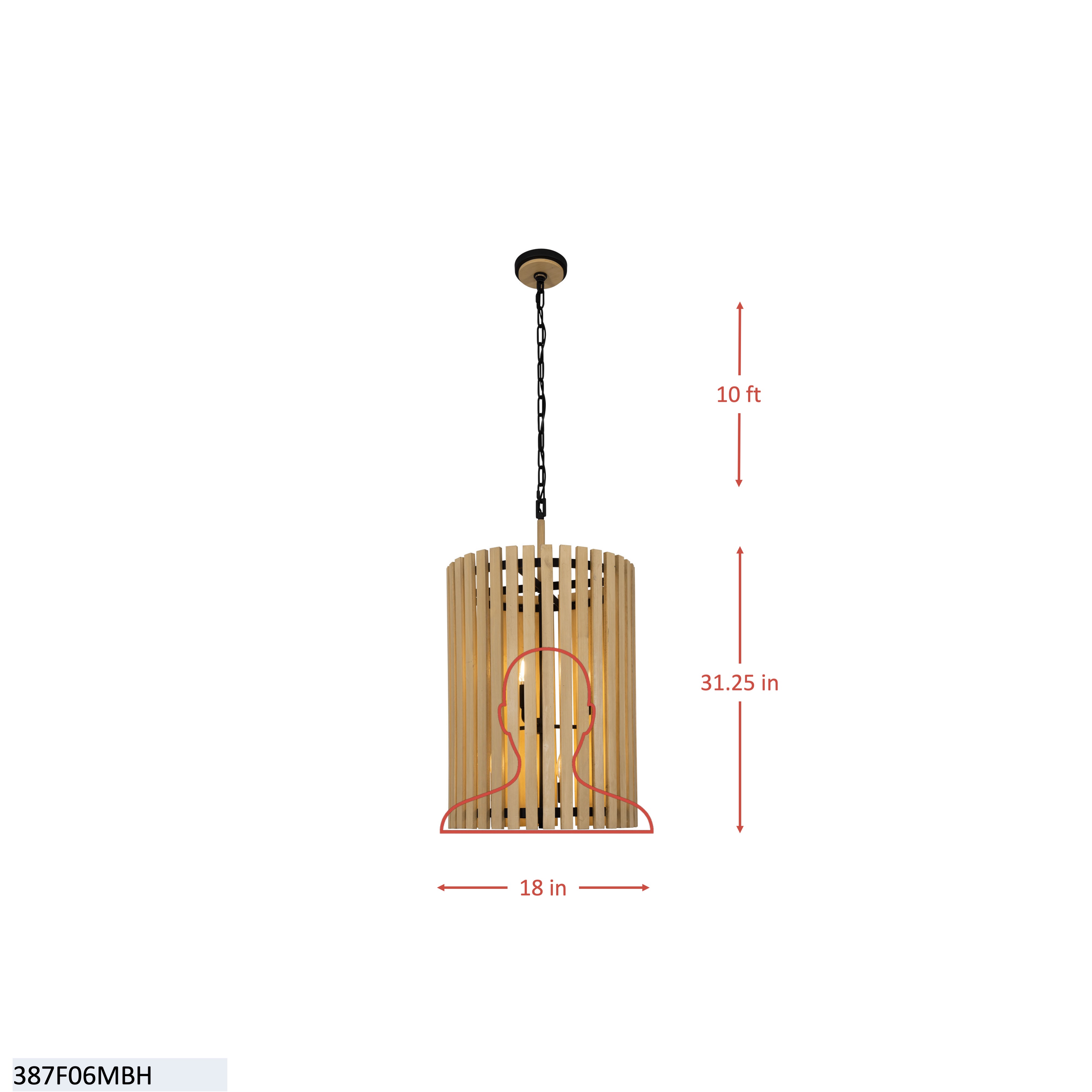 Suratto 6 Light   Foyer - Matte Black/Medium Walnut dimensions