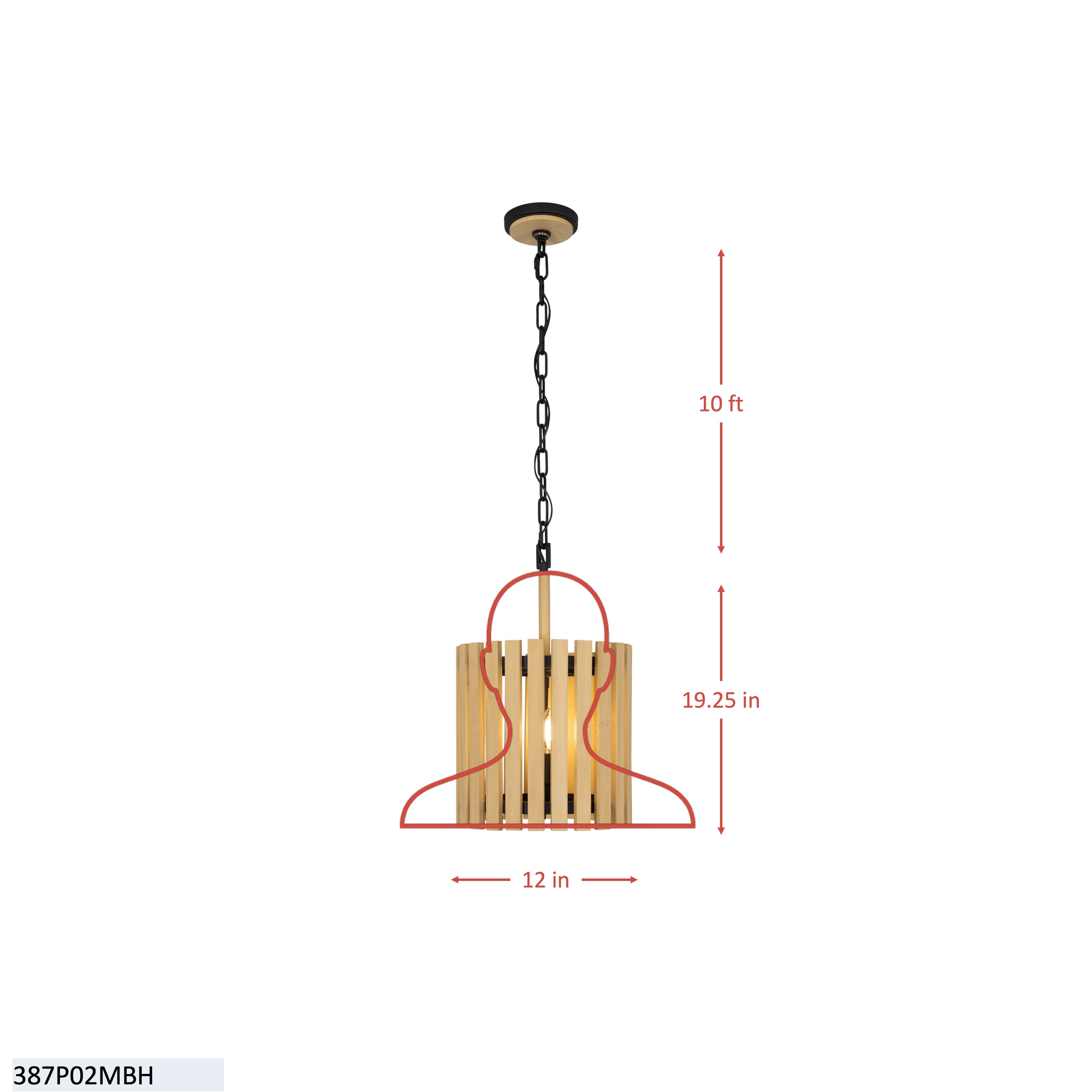 Suratto 2 Light   Pendant - Matte Black/Medium Walnut dimensions