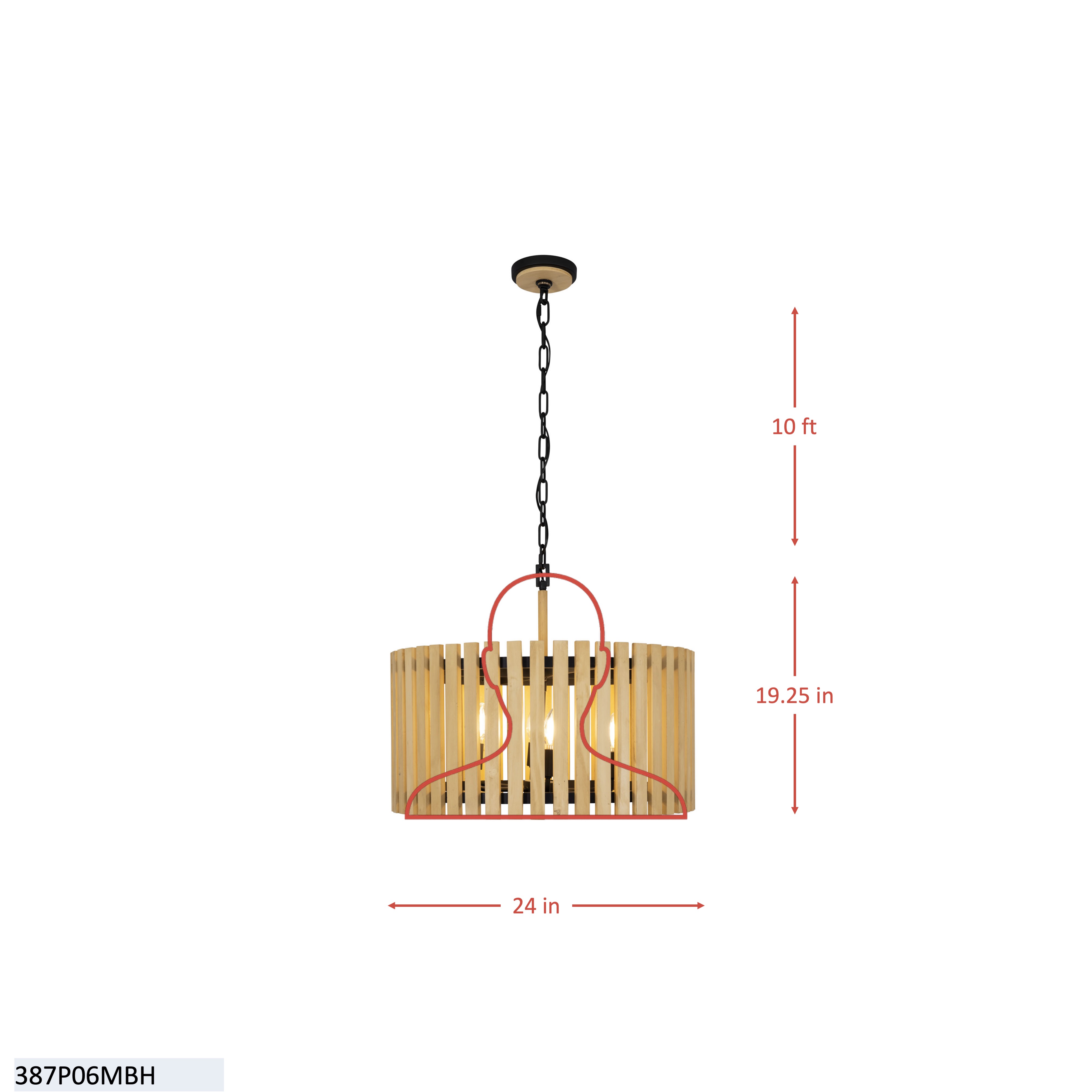 Suratto 6 Light   Pendant - Matte Black/Medium Walnut dimensions