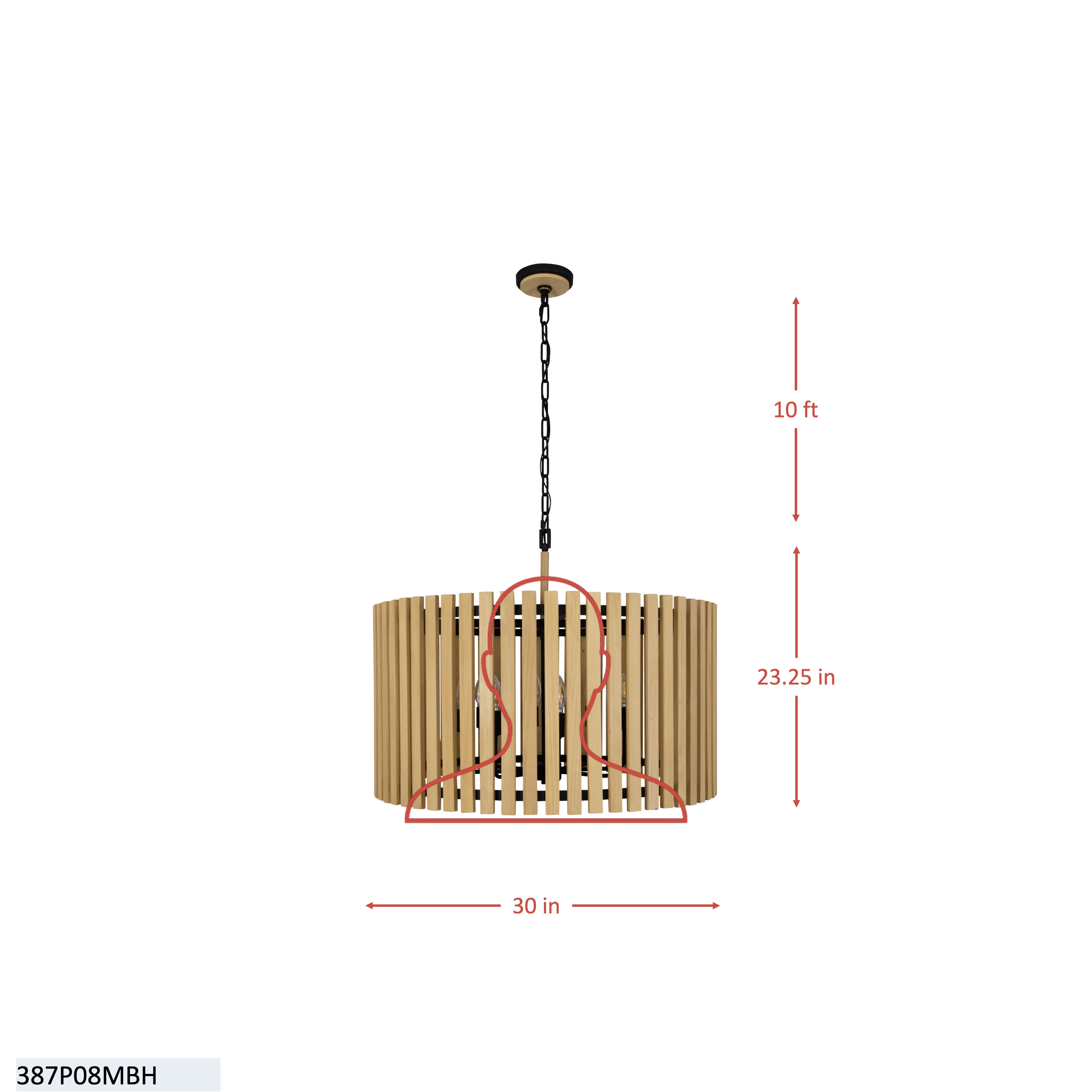 Suratto 8 Light   Pendant - Matte Black/Medium Walnut dimensions