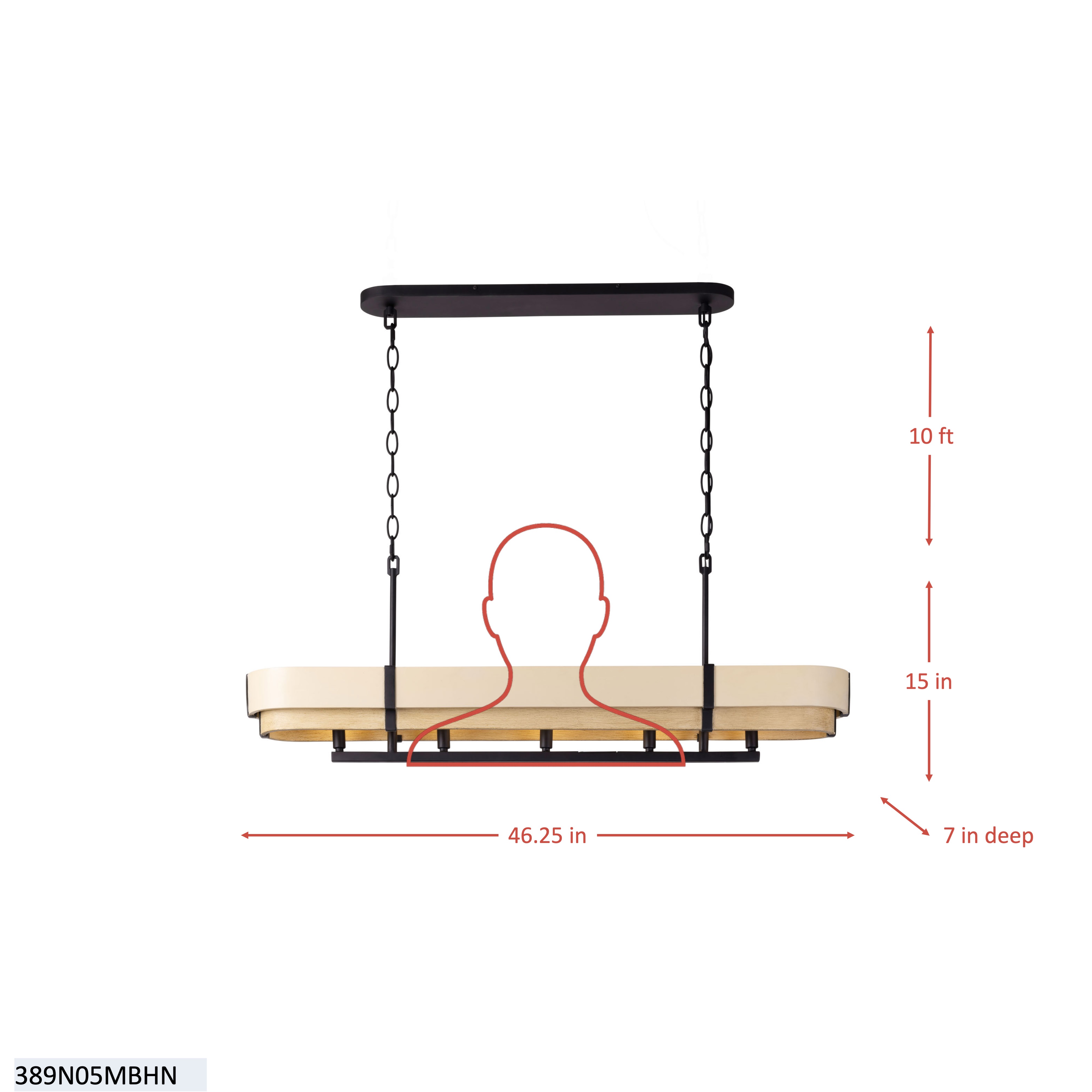 Blonde Moment 5 Light   Linear Pendant - Matte Black/Honey/Medium Oak dimensions